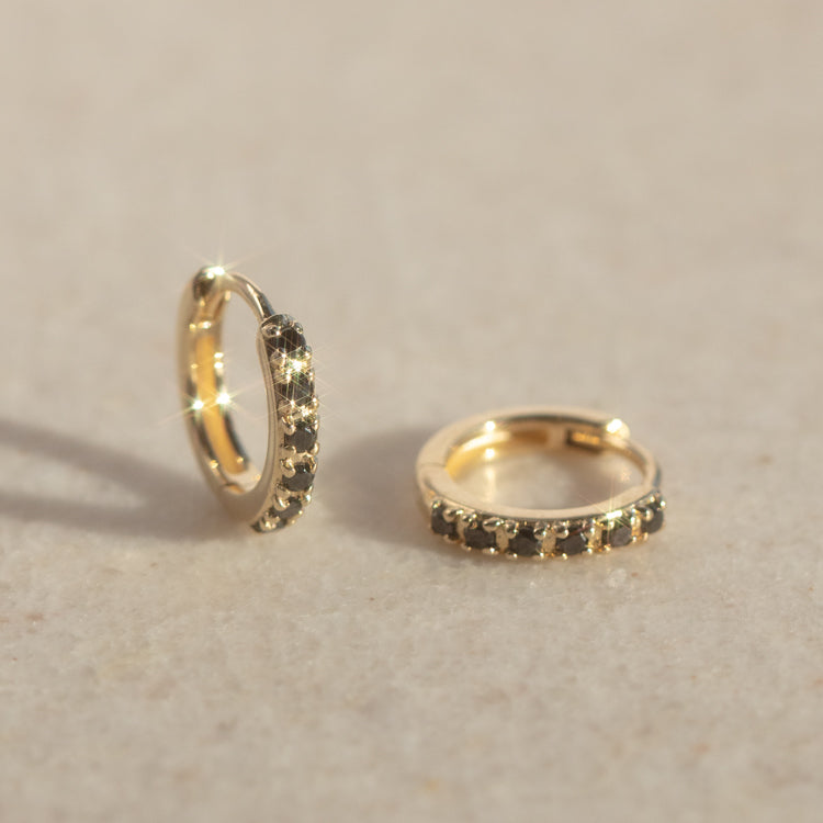 Solid Gold Black Diamond Huggie Hoops - 14K Real Gold Small Hoop Earrings for Women, Minimalist Everyday Jewelry Gift | Perfect for Work, Date Night & Special Occasions