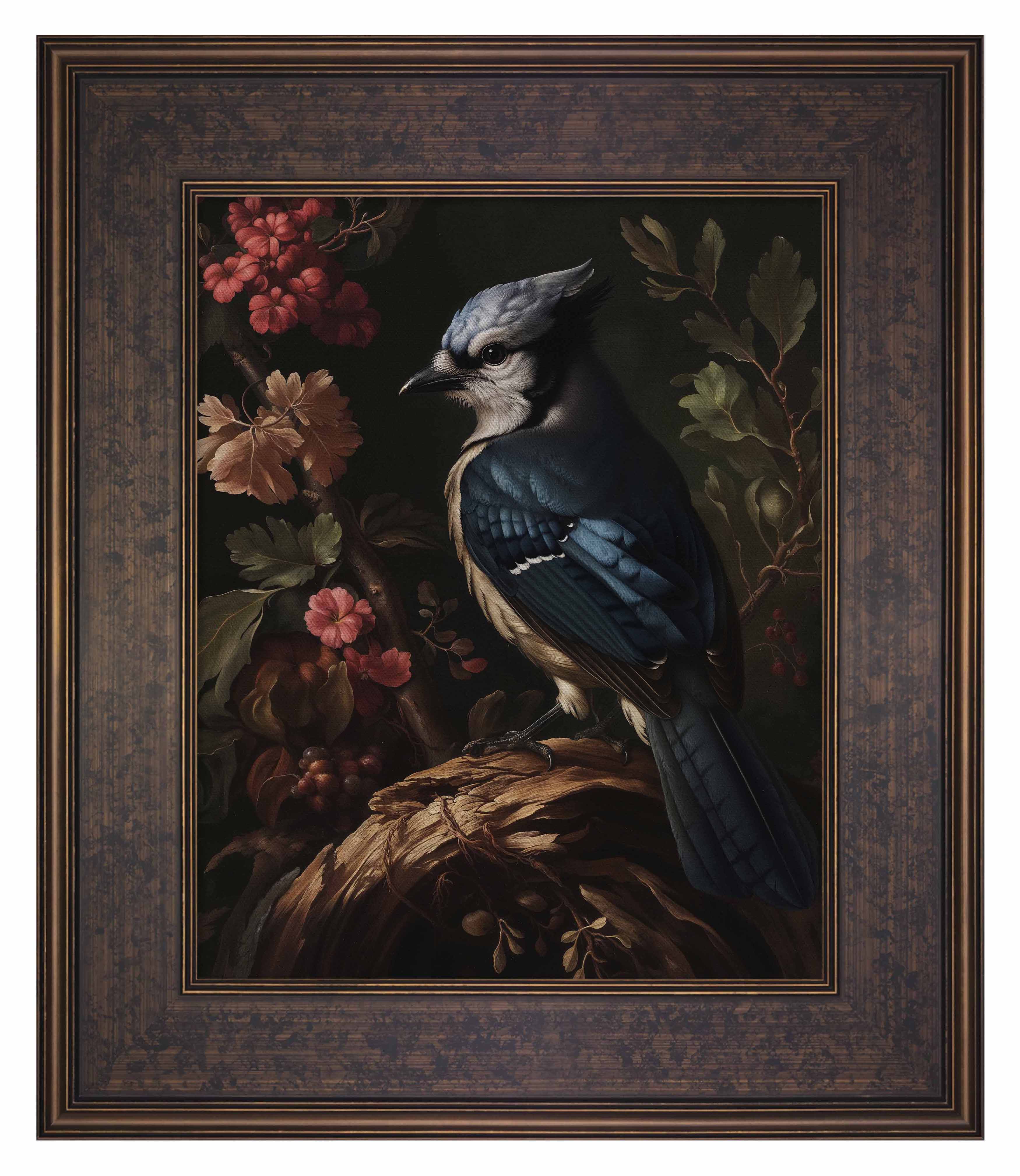 Blue Jay Among Flowers - Limited Edition Elegant Canvas Wall Art for Home & Office Decor | Nature-Inspired Painting for Living Room, Bedroom, or Gift