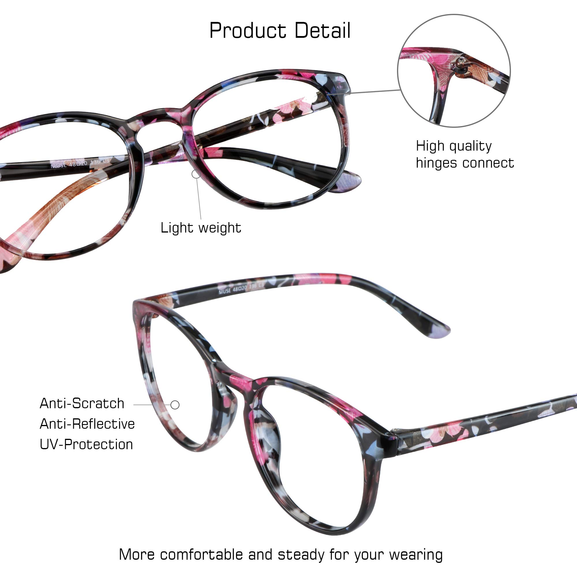 VisionGlobal Blue Light Blocking Glasses for Women - Anti Eyestrain Computer & Reading Glasses with Stylish Frame & Anti-Glare - Perfect for Office Work, Gaming & Screen Time
