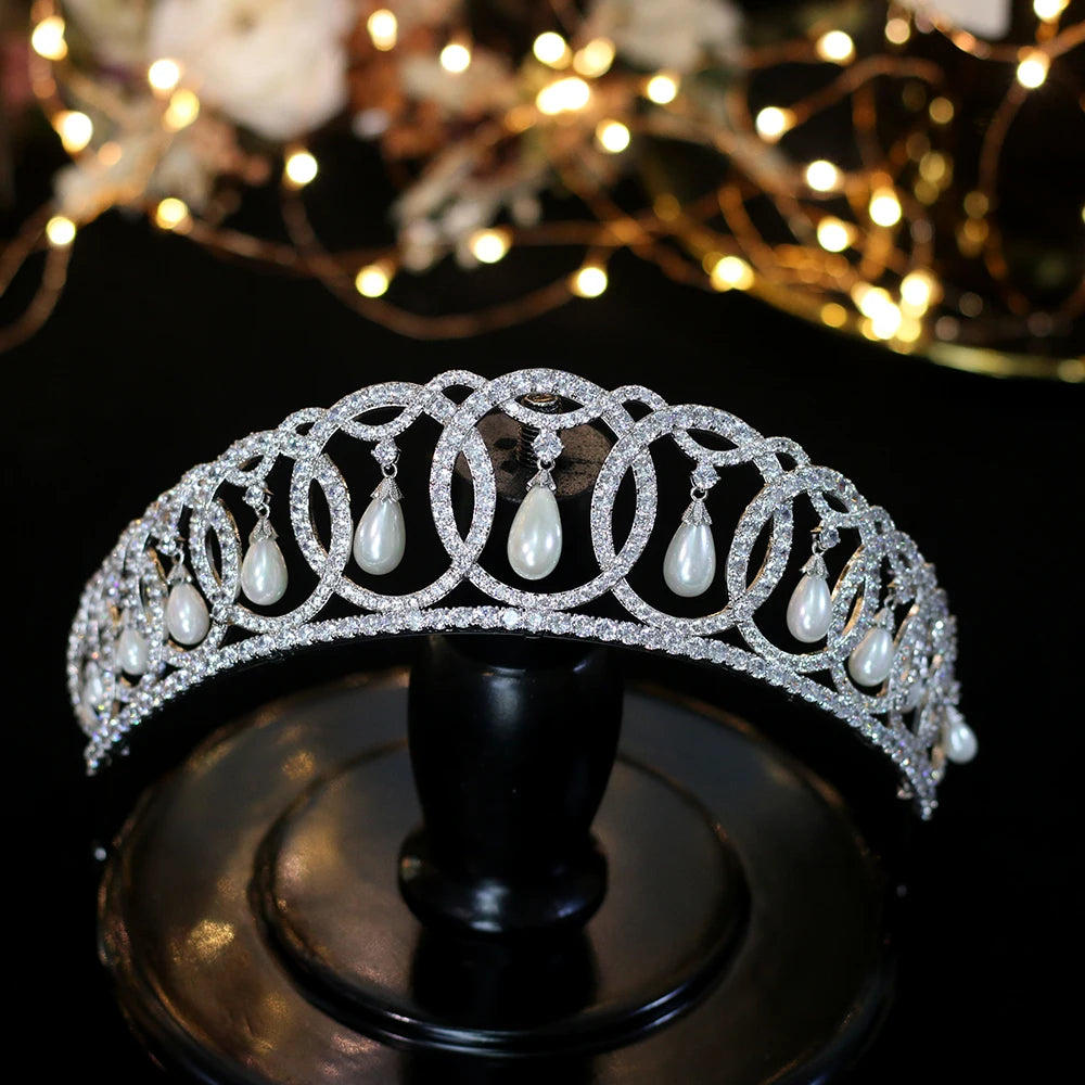 Luxury European Court Crown Wedding Tiara with Elegant Pearls – Perfect for Bridal Accessories, Princess Costume, and Special Occasions