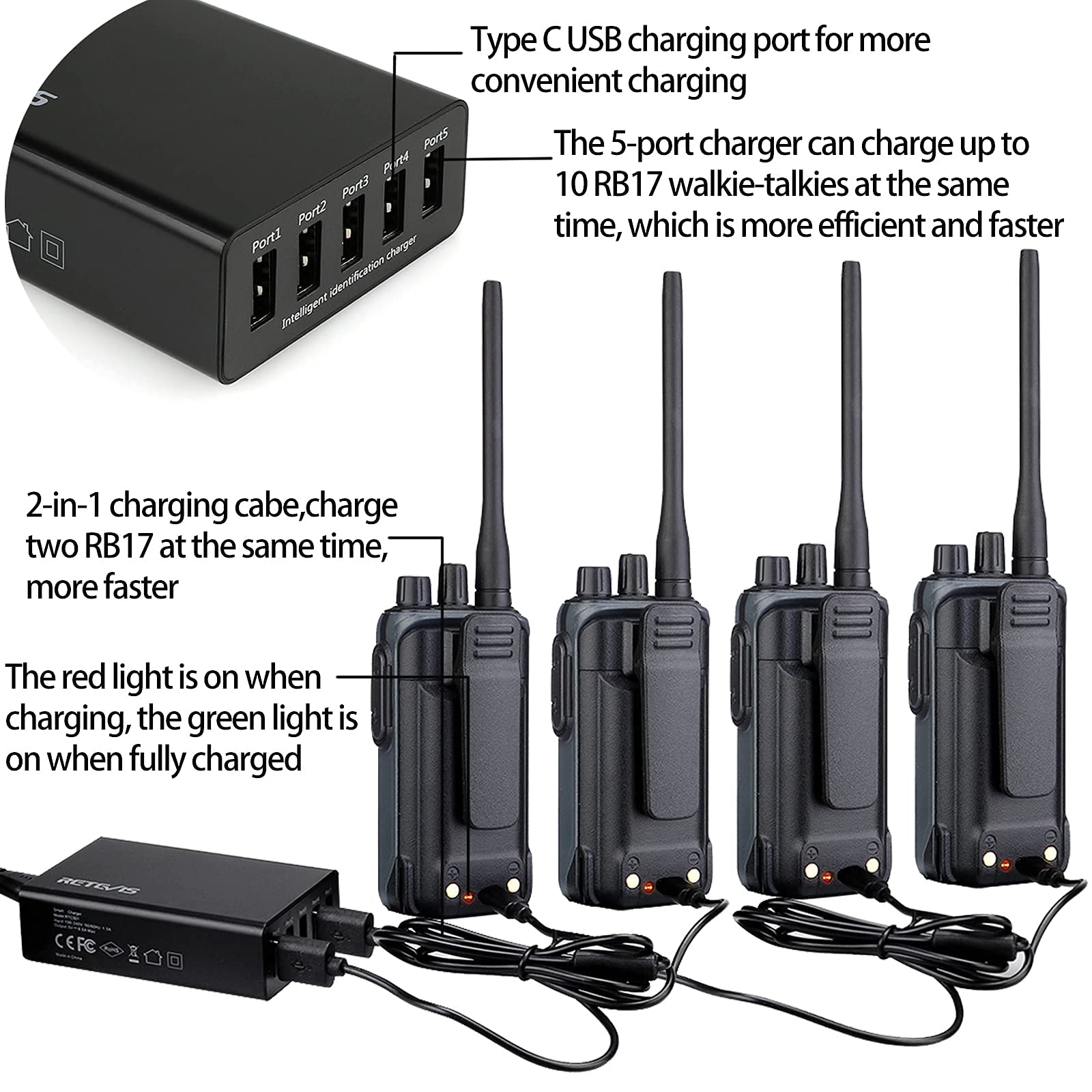 Retevis RB17 Long Range Walkie Talkies (4 Pack) - Heavy Duty Two Way Radios with 4400mAh Battery, VOX & Emergency Alarm - Ideal for Skiing, Hunting, Hiking, Camping & Outdoor Adventures