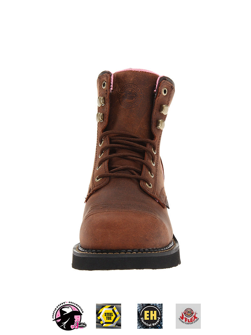 Justin WKL991 GY991 Women's Steel Toe Work Boots - Aged Bark Brown - Comfortable & Durable Safety Shoes for Construction, Warehouse & Outdoor Work
