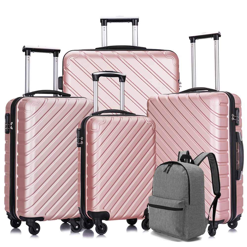 Fridtrip 5-Piece Rose Gold Hardshell Carry On Luggage Set with 360° Spinner Wheels - Lightweight Travel Suitcase for Business Trips & Family Vacations