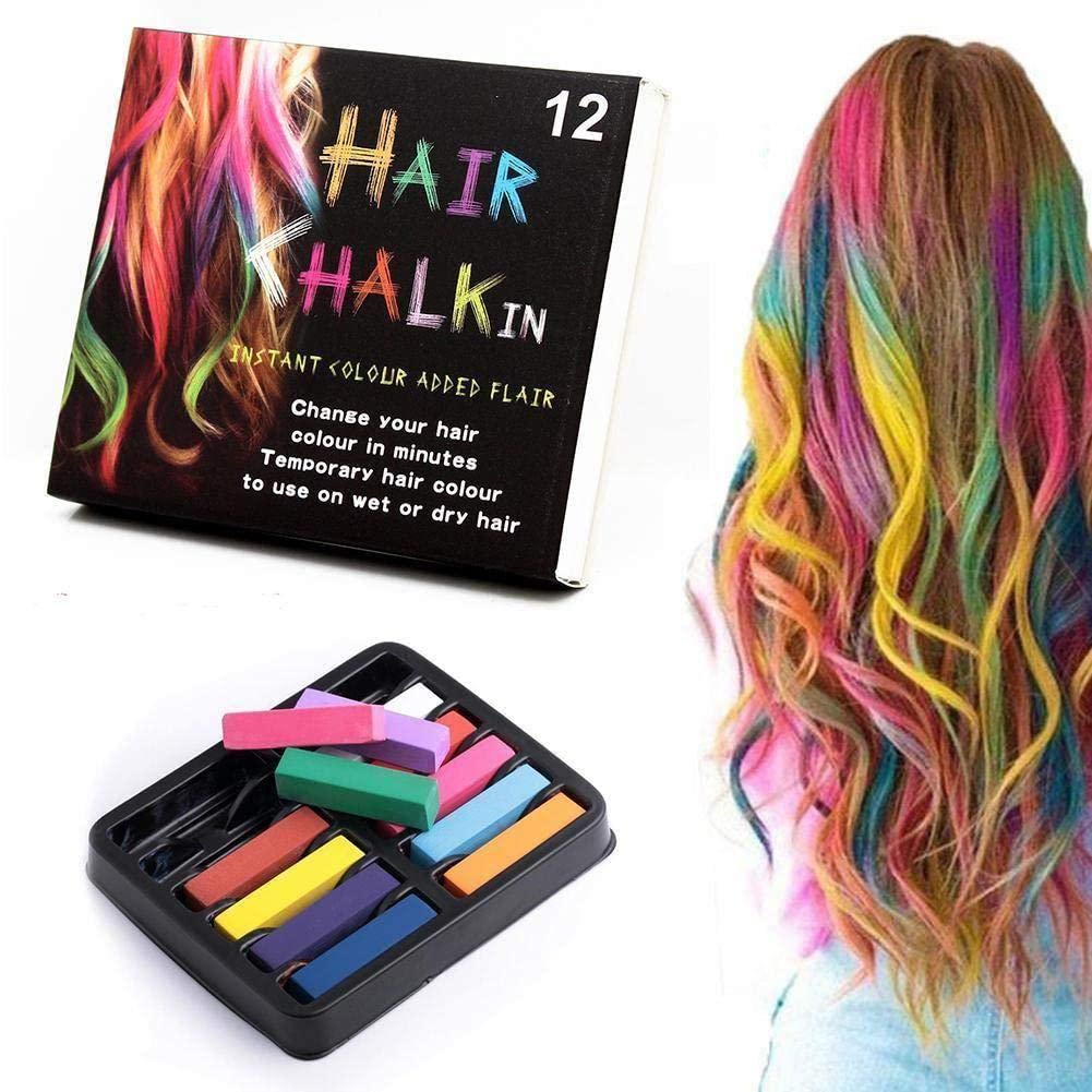 12 Colors Hair Chalk Set - Temporary Hair Dye Pens for Short Hair, Gradient Color Hair Chalk Kit - Non-Permanent Hair Color for Parties, Halloween & Cosplay