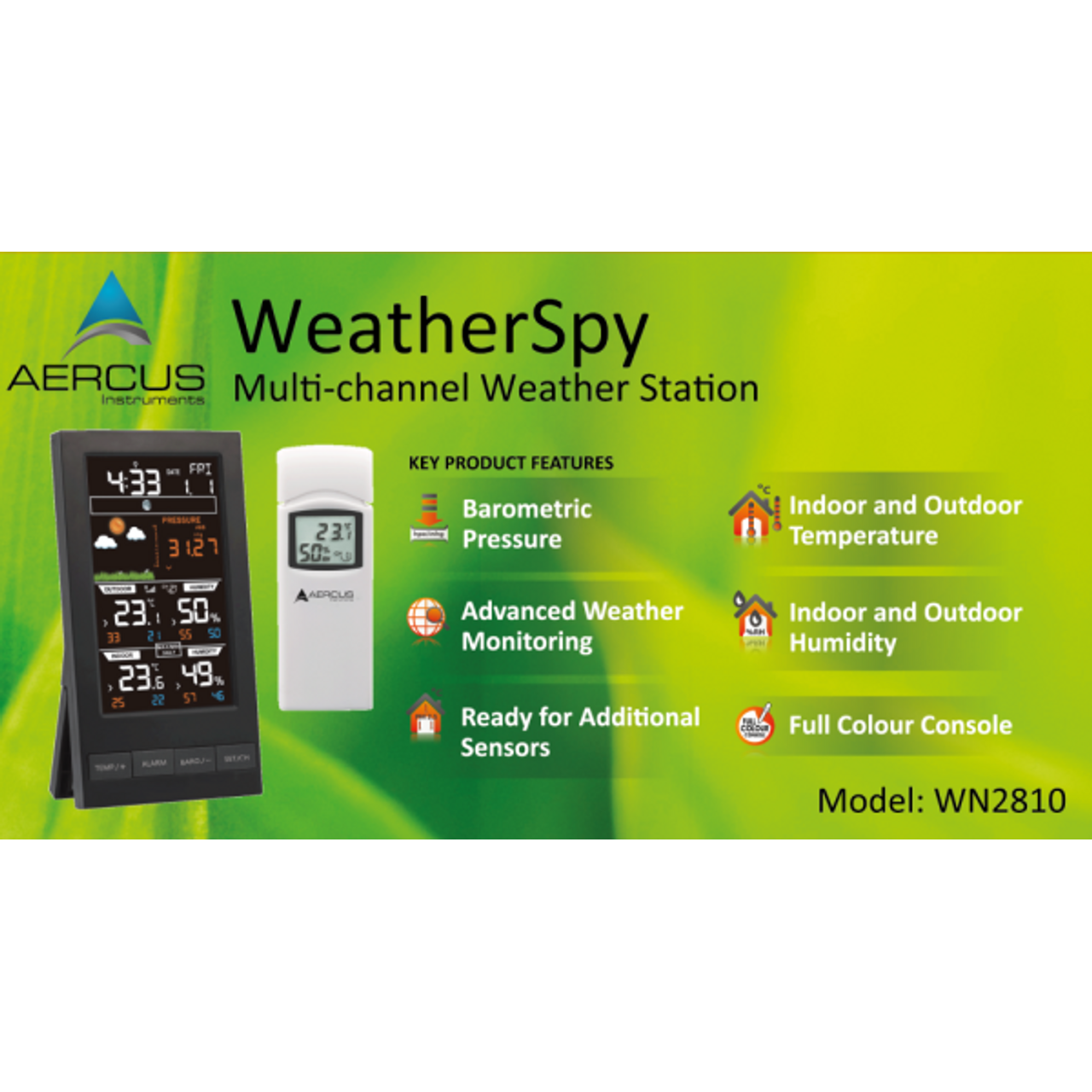 Aercus Instruments WeatherSpy Desktop Multichannel Weather Station - Accurate Indoor/Outdoor Temperature Humidity Monitor for Home, Office & Greenhouse Use