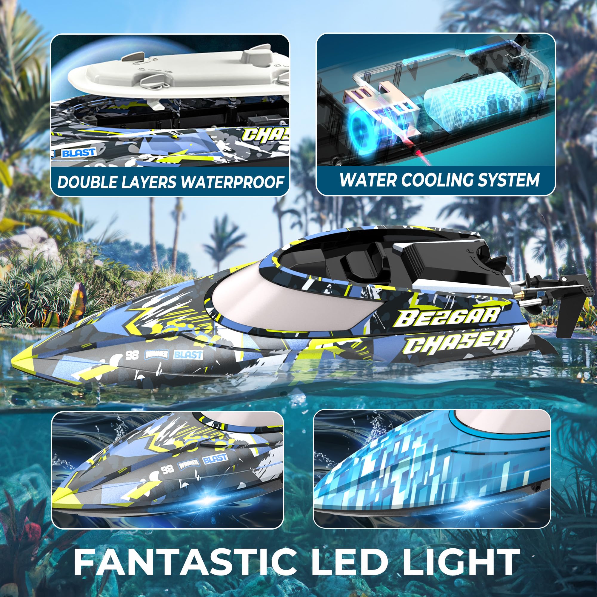 BEZGAR 2 Pack Fast Speed Remote Control Boat - 12 Inch RC Boat with Portable Suitcase, 30 KPH for Lakes, Pools & Saltwater - Summer Water Toys for Adults & Kids Ages 6-12 - Perfect Gift for Boys Birthday, Outdoor Water Play & Family Fun Activities