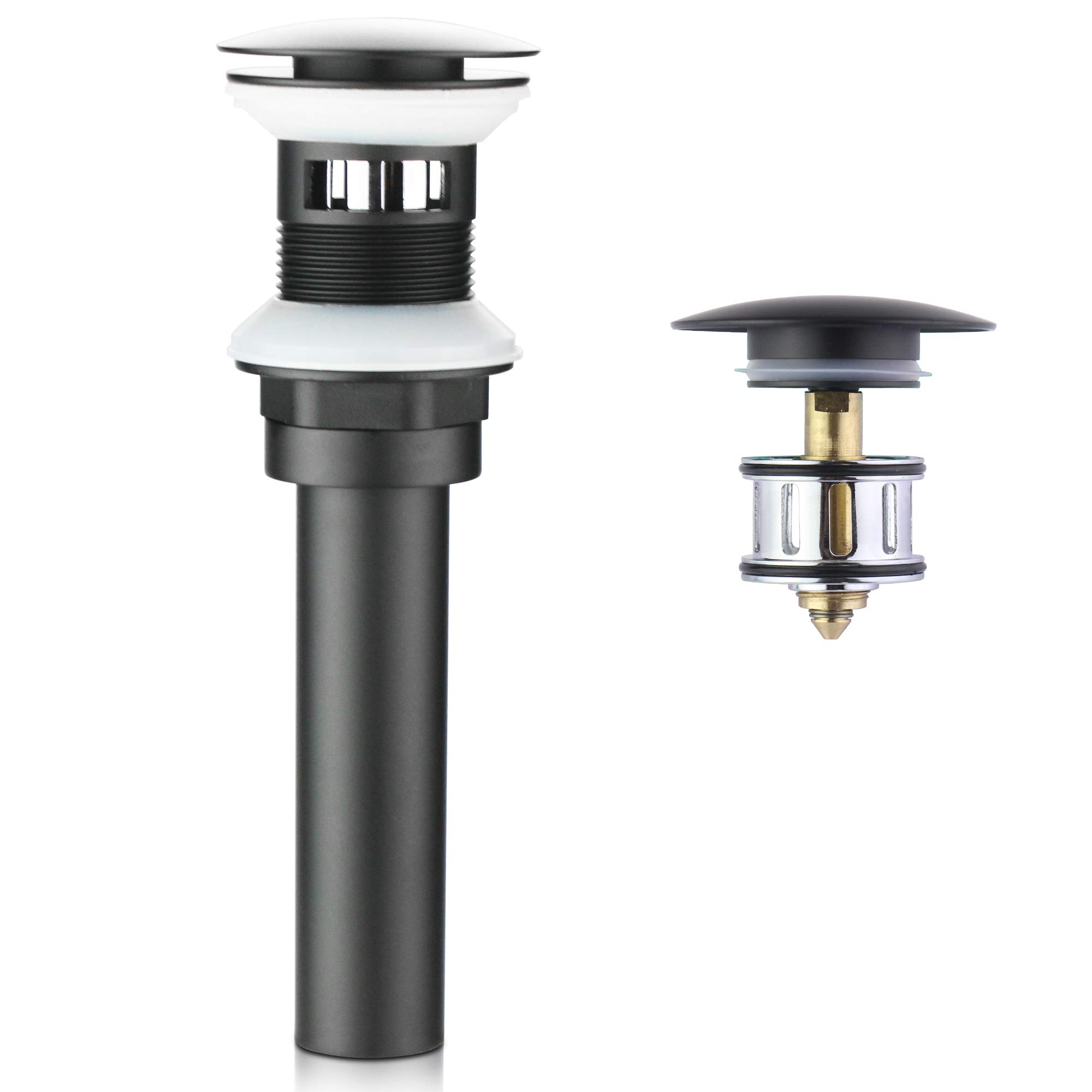 Black Pop-Up Sink Drain Stopper with Overflow - Premium Bathroom Faucet & Lavatory Vessel Drain Stopper - Perfect for Bathroom Sinks, Vanities, and Vessel Basins (Easy Installation & Leak-Proof Design)