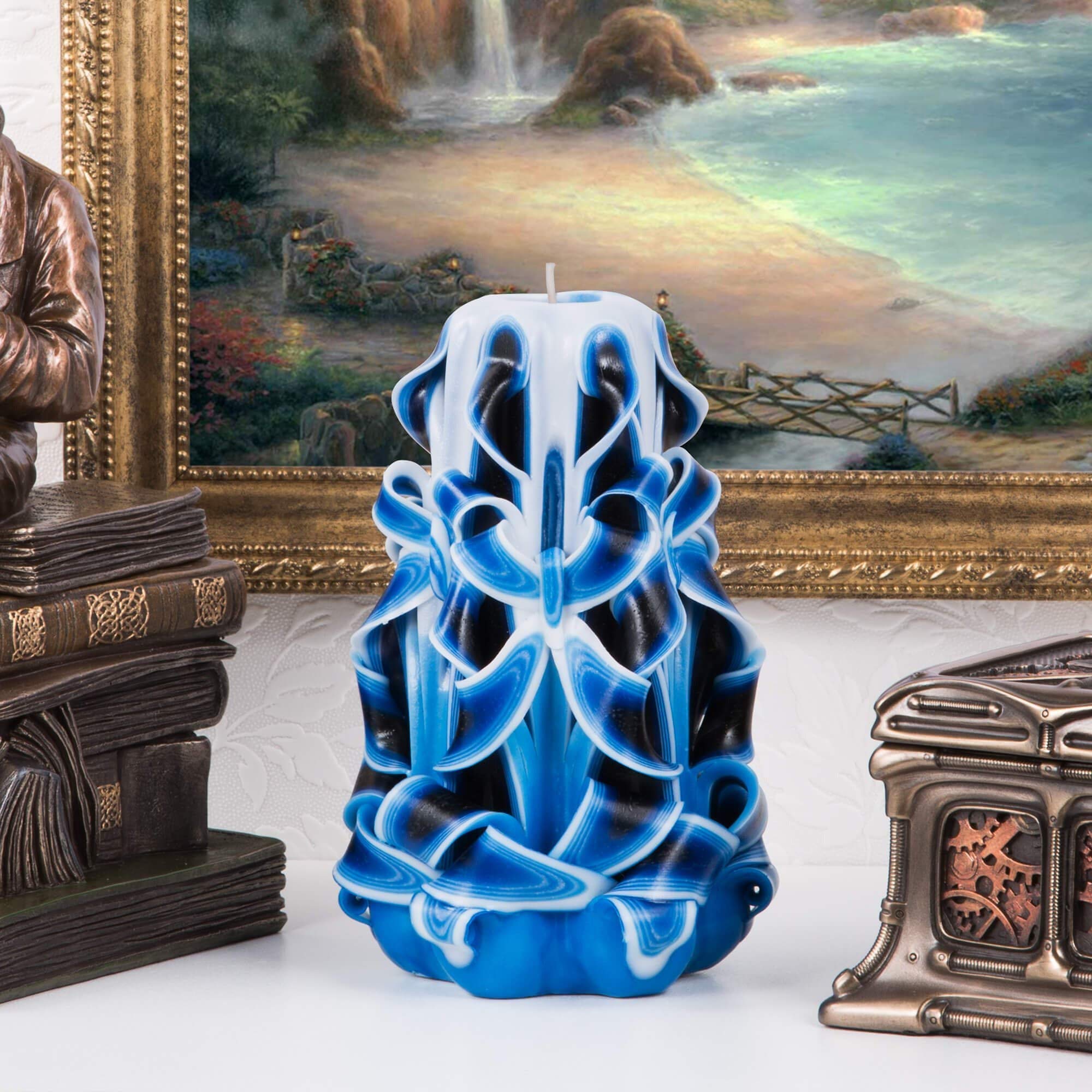 Handmade Carved Luxury Candles - Long Burning Unscented Decorative Candles for Home Decor, Relaxation & Gifts - Perfect for Mother's Day, Special Occasions & Women's Gifts (Blue) - Ideal for Romantic Dinners, Spa Nights & Cozy Home Ambiance