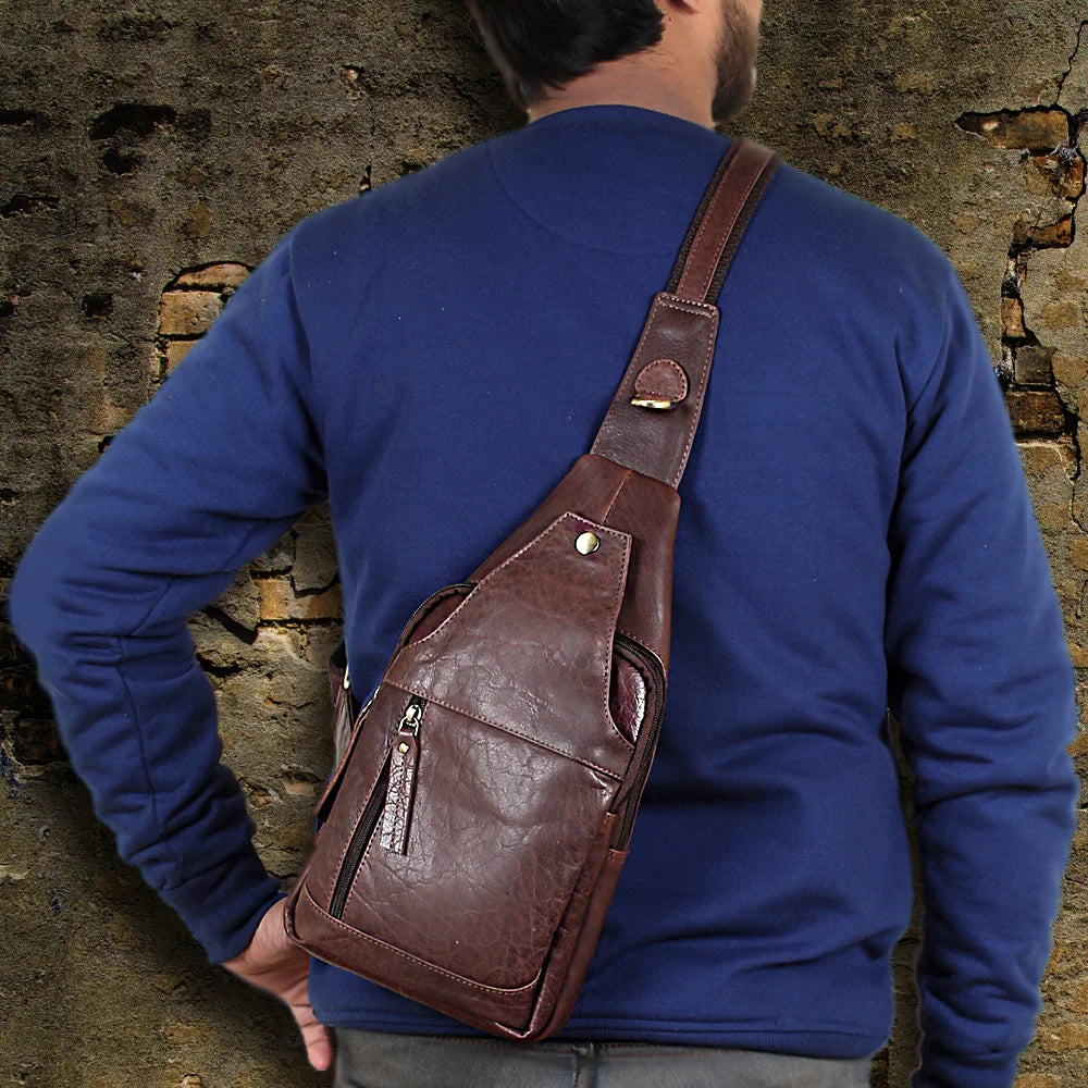 Premium Genuine Leather Sling Bag - Crossbody Chest Shoulder Backpack for Men & Women (Dark Brown) - Perfect for Travel, Hiking & Everyday Use