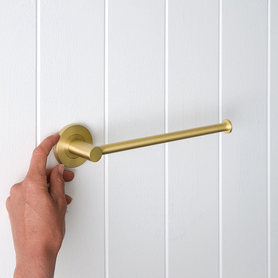 Brushed Brass Hand Towel Holder for Bathroom - Sydney Style Wall-Mounted Towel Rack for Kitchen & Bathroom Decor