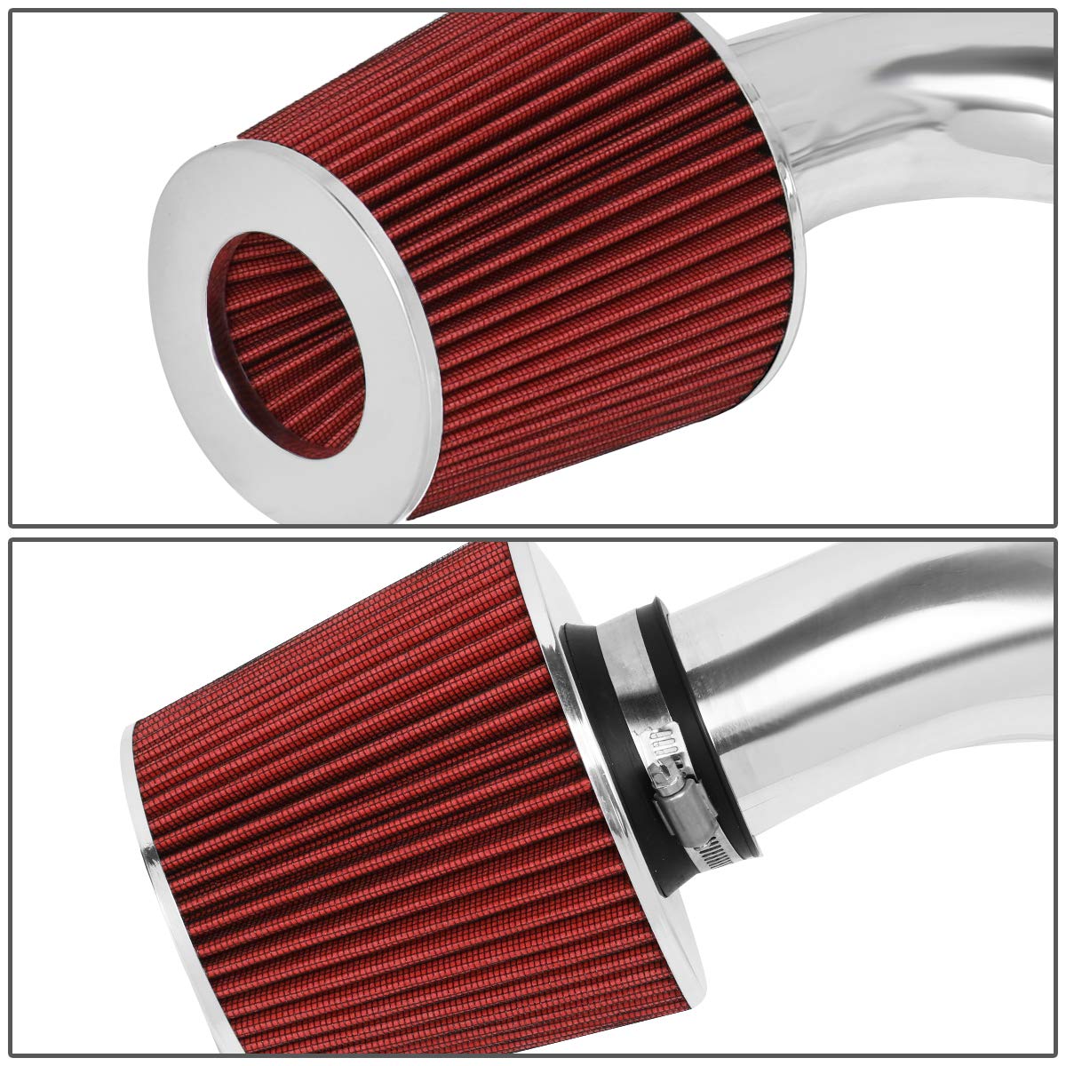 DNA Motoring ITK-0030-RD Red Aluminum Cold Air Intake System with High-Performance Air Filter - Boost Engine Power & Fuel Efficiency for Cars, Trucks & SUVs