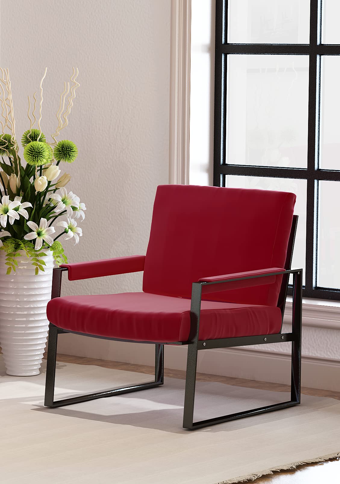 Comfortable Single Sofa Chair with Cushion - Modern Armchair for Living Room & Bedroom | Medieval Leisure Recliner, Luxury Metal Frame | Perfect for Reading Nook, Home Office or Lounge Area