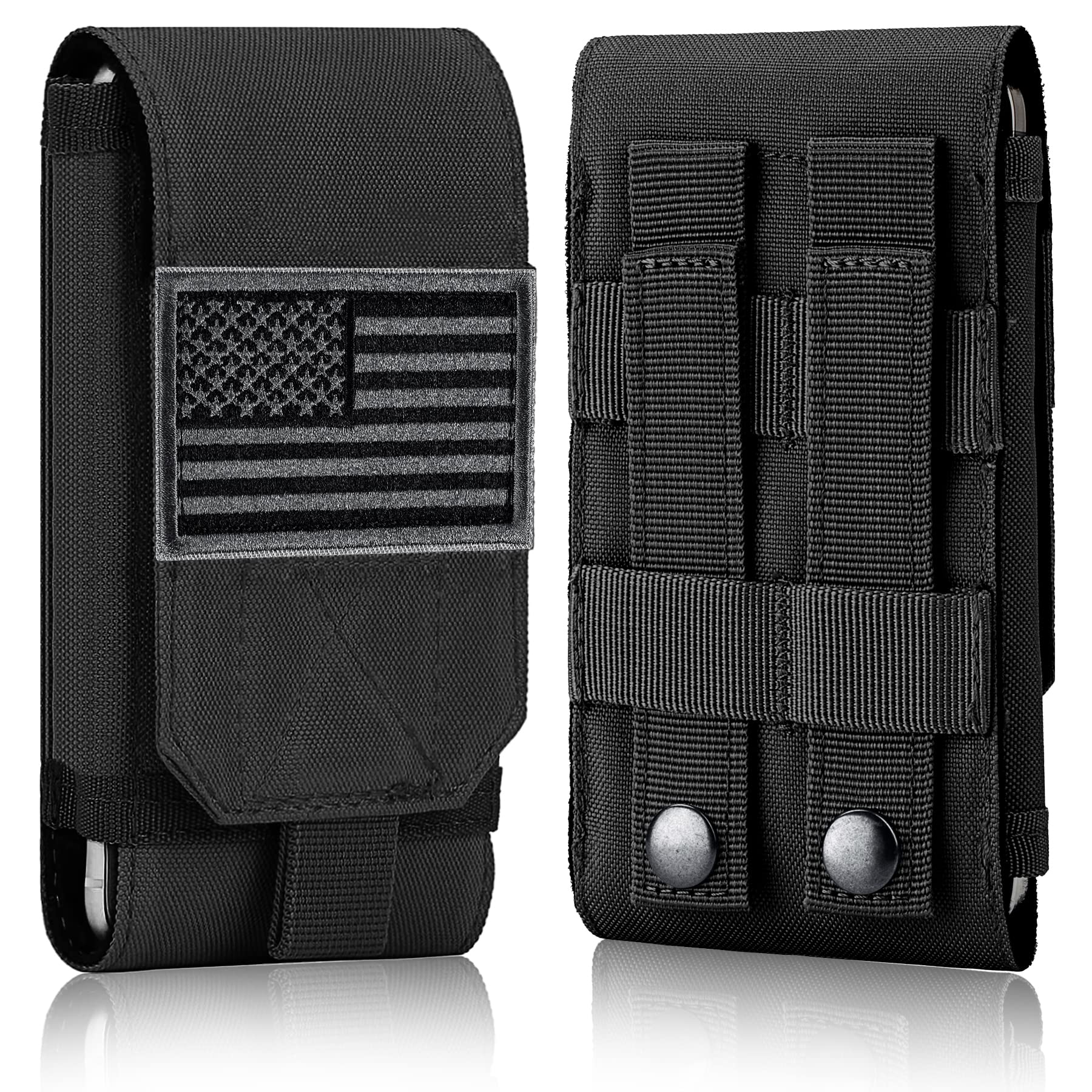 IronSeals Tactical MOLLE Phone Cover Case - Heavy Duty Loop Belt Holster Pouch with Flag Patch for iPhone 14 Plus/14 Pro Max/14 Pro/13 Pro Max/13 Pro/13/12 Pro Max/11 Pro Max/Xs Max - Perfect for Outdoor Adventures, Military Use & Everyday Carry