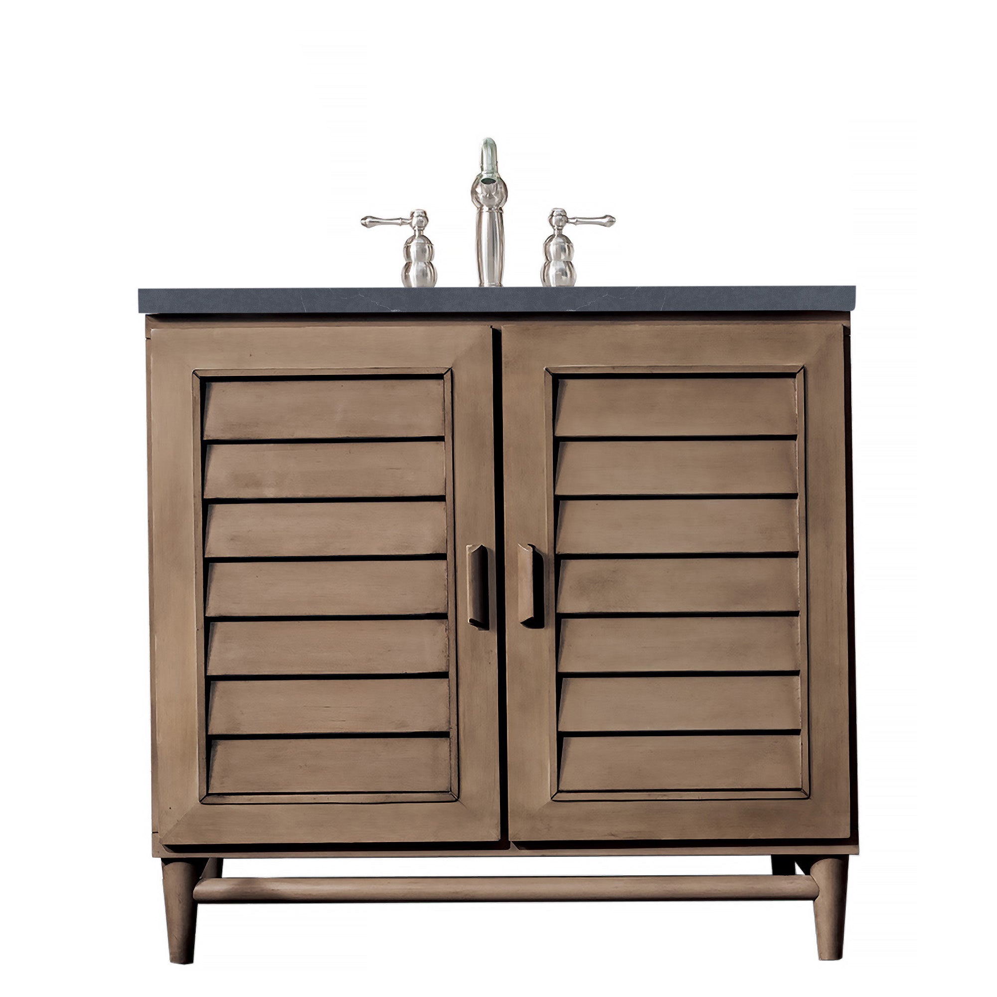 Portland 36 Inch Single Bathroom Vanity in Whitewashed Walnut with 3CM Charcoal Soapstone Quartz Countertop - Perfect for Modern Farmhouse, Coastal, or Transitional Style Bathrooms