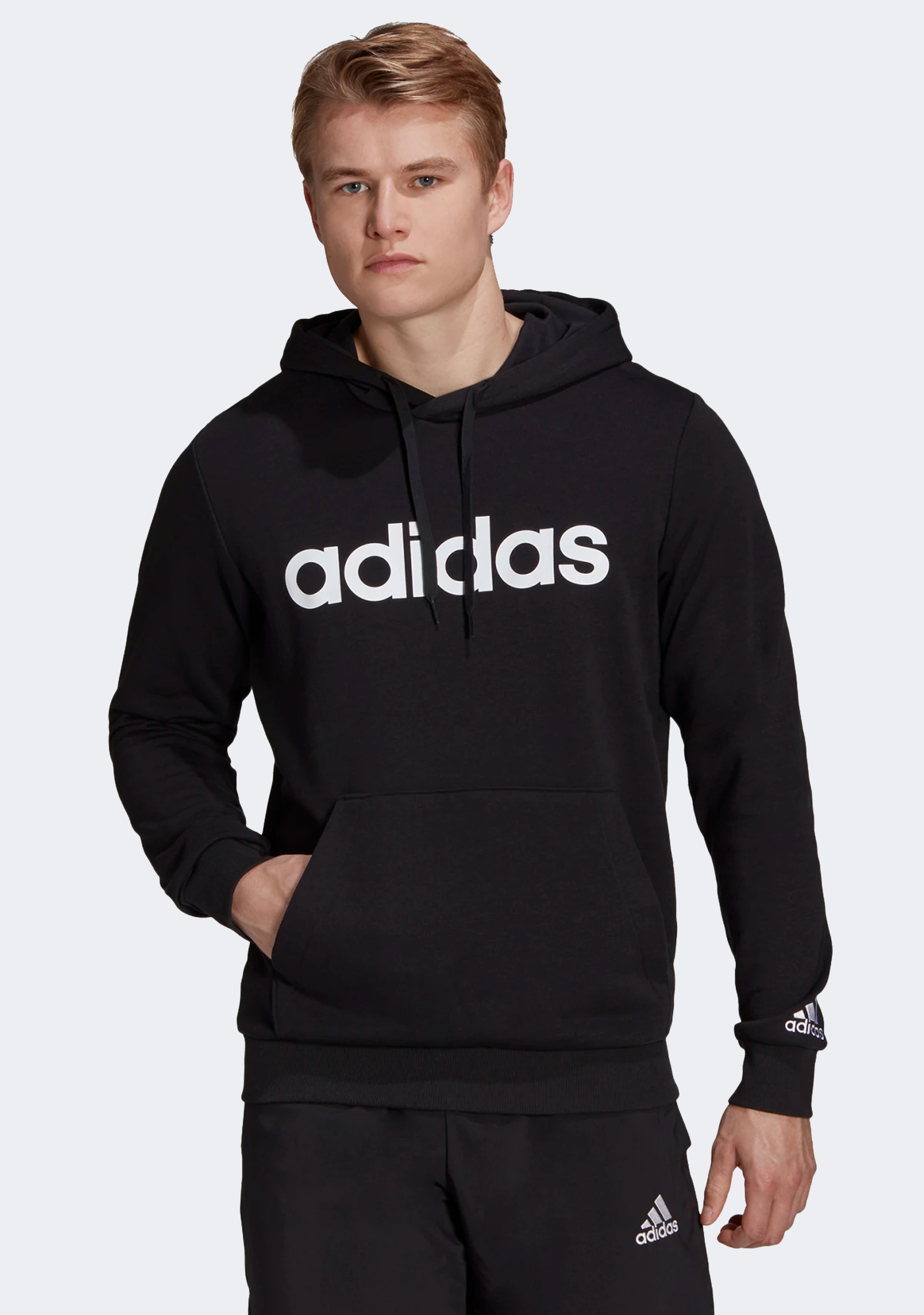 Adidas Men's Linear Logo Full Zip Hoodie - Warm Fleece Pullover for Casual Wear, Gym & Outdoor Activities