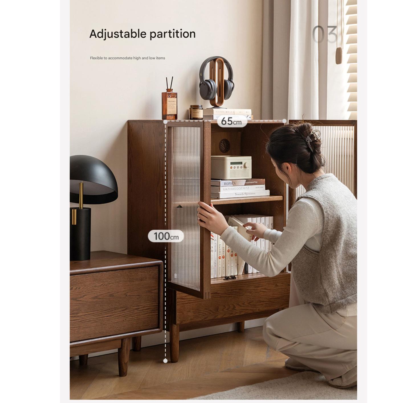Solid Oak Wood Modern Side Cabinet - Stylish Storage for Living Room, Bedroom, or Office