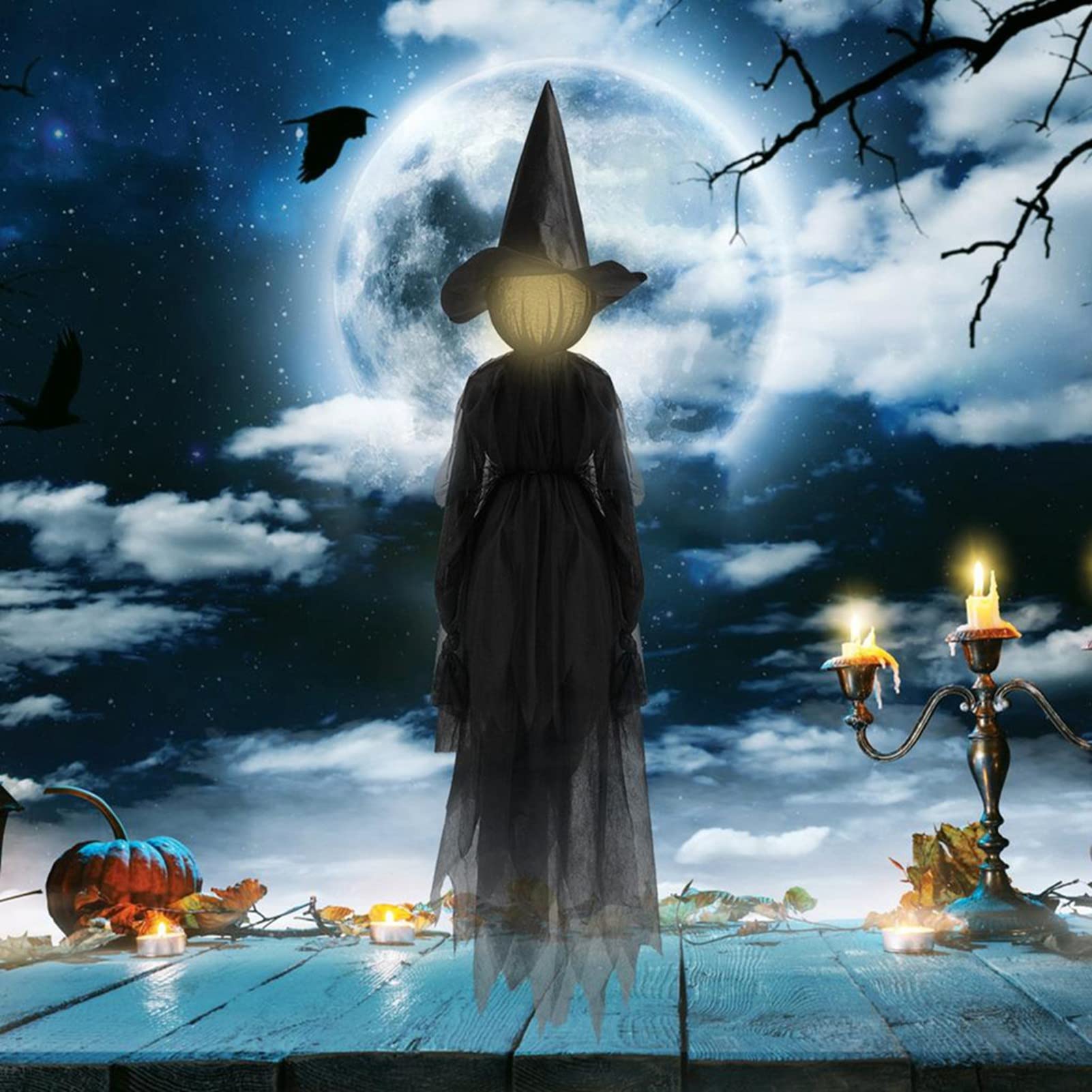 LED Halloween Witch Light Decoration with Sound Effects - Outdoor Halloween Yard Decor for Garden, Lawn, and Patio - Spooky Party Lighting for Trick or Treat