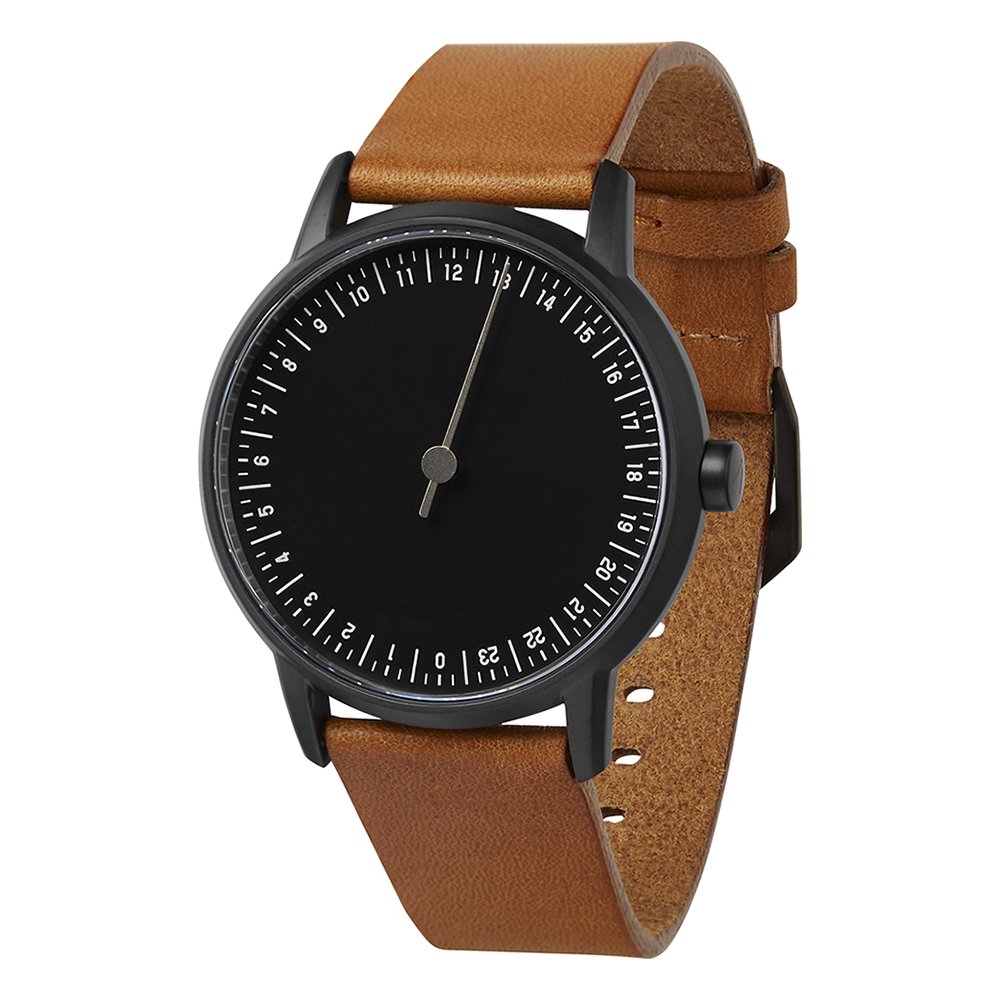 Round 07 Brown Leather Strap Watch with Black Case & Dial - Stylish Men's Casual & Business Timepiece for Everyday Wear