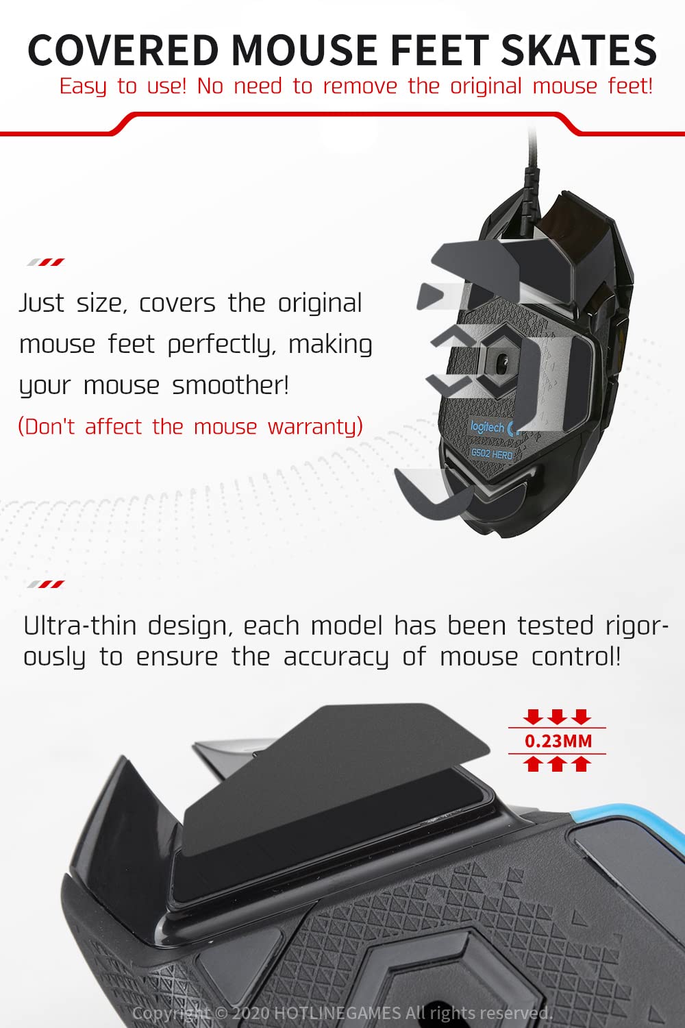 Ultra-Thin 0.23mm PTFE Mouse Feet Skates - 4 Sets for Logitech G Pro Wireless Gaming Mouse | Smooth Glide, Easy Installation, Protects Original Mouse Feet | Perfect for Competitive Gaming & Office Work