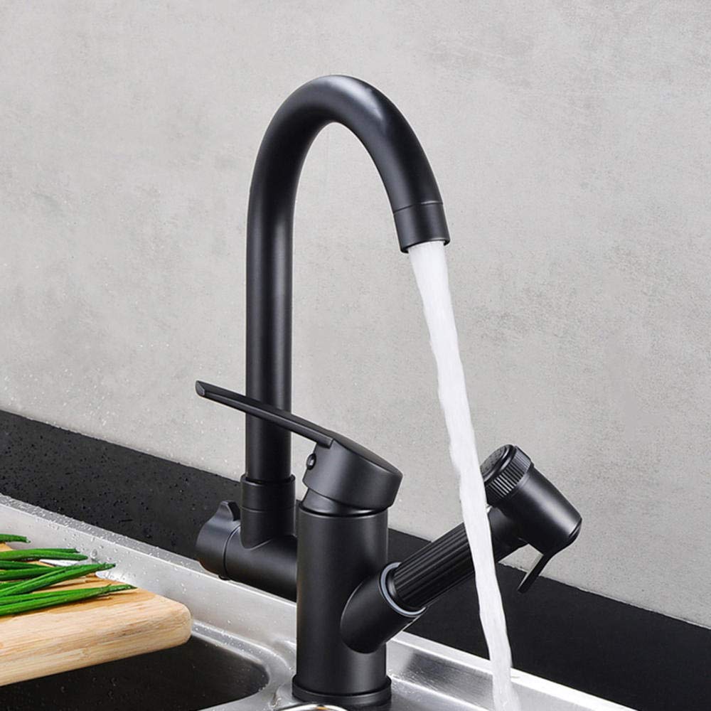 Brass Black Kitchen Sink Mixer Tap with Pull Out Spray Gun, Hot and Cold Water, Retractable Rotating Faucet for Modern and Stylish Kitchens