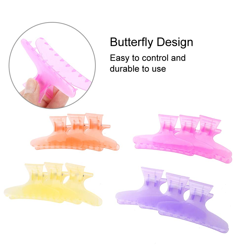 Butterfly Hair Clips for Women - Strong Hold Hair Claw Clips in Pure Colors (12 Pack) - Thick Hair Clamps for Professional Salon & Home Use - Perfect for Updos, Ponytails & Styling