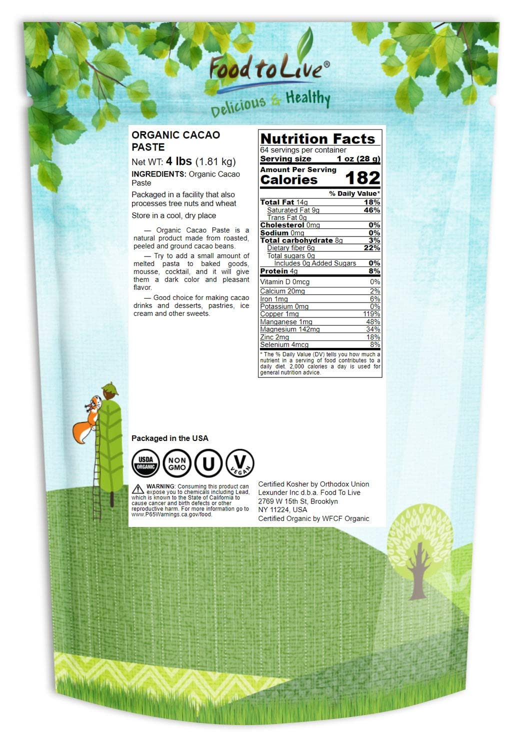 Organic Cacao Paste Wafers, 4 Pounds - Non-GMO, Keto, Vegan, Pure Unrefined Cacao Liquor for Baking, Smoothies & Healthy Snacks - Rich in Fiber, Copper & Manganese - Sirtfood Diet Friendly Bulk Pack