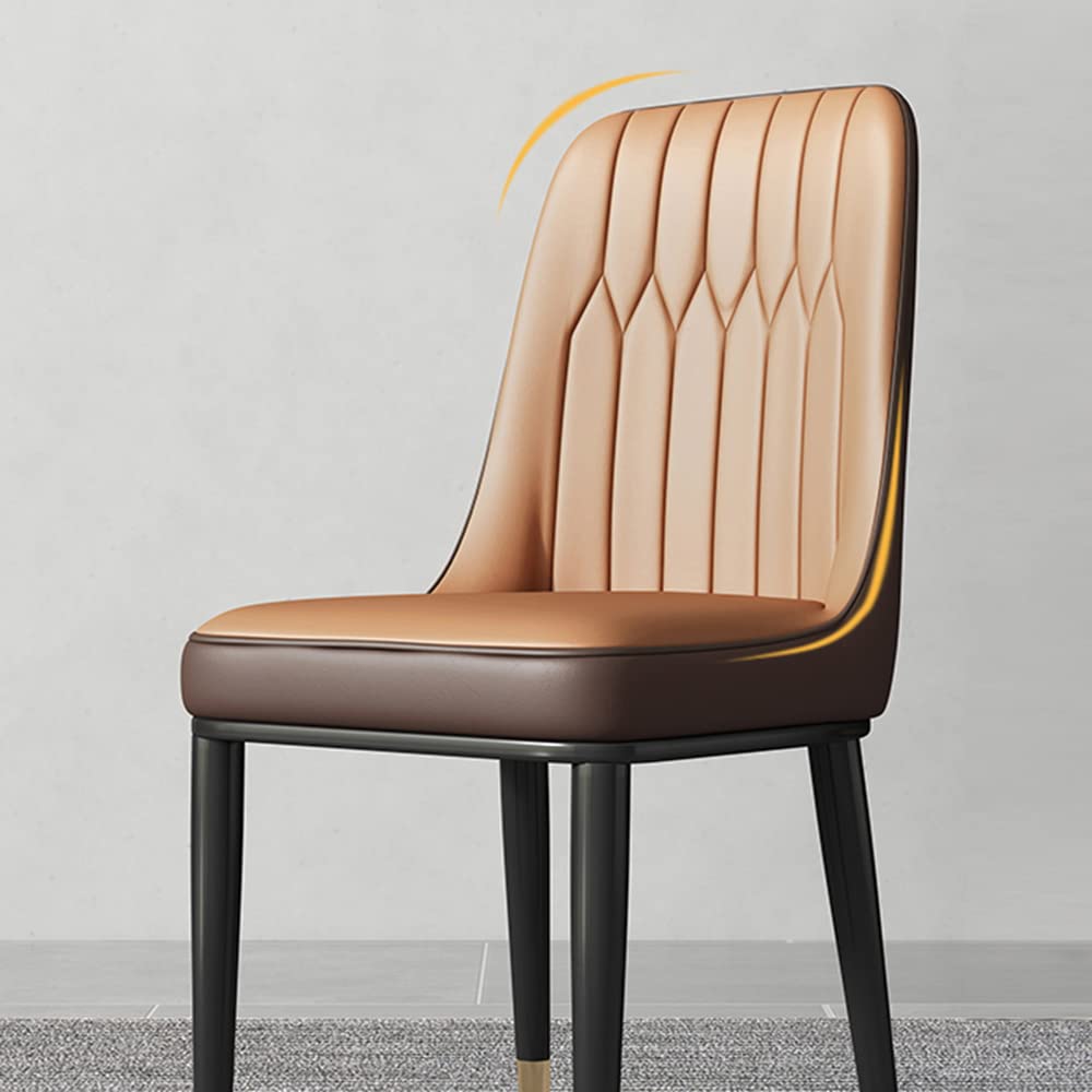 Modern Metal Parsons Dining Chair - Luxurious Leather Side Chair with Brass/Gold Legs for Restaurant, Kitchen & Home Decor - Camel (1 Piece)