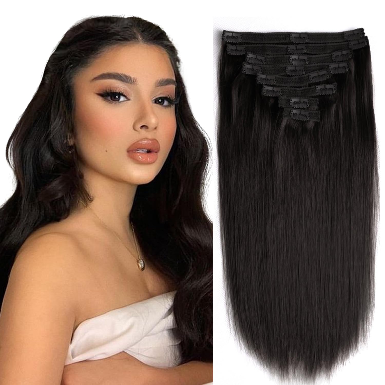 Clip-In Human Hair Extensions 22 Inch 8pcs 120g - 100% Remy Natural Black Straight Hair (#1B) for Volume & Length - Perfect for Parties, Weddings & Daily Styling