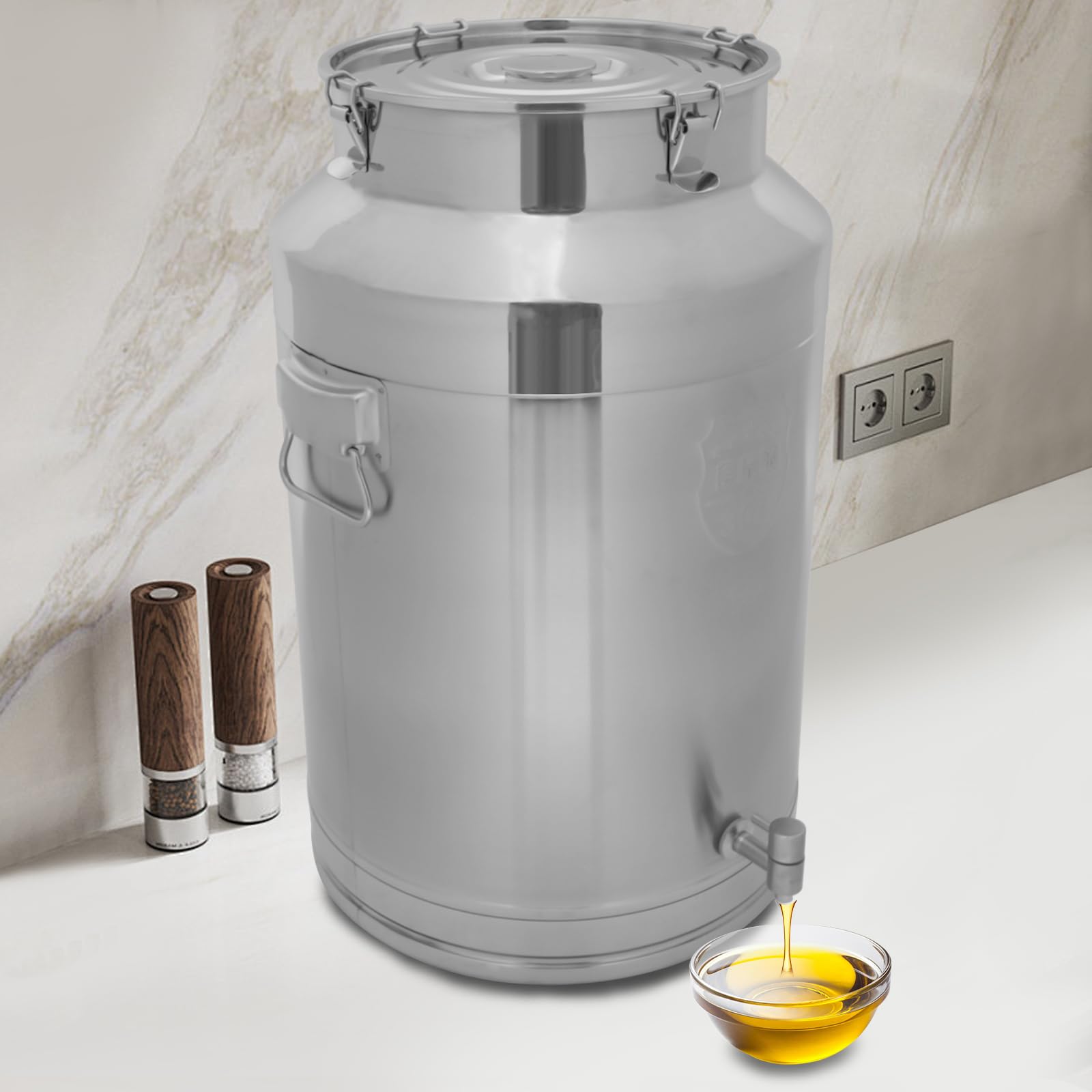 20 Gallon (76L) Stainless Steel Milk Can with Faucet - Heavy Duty Sealed Container for Milk, Wine, Grains & Liquids - Ideal for Dairy Farms, Breweries & Food Storage