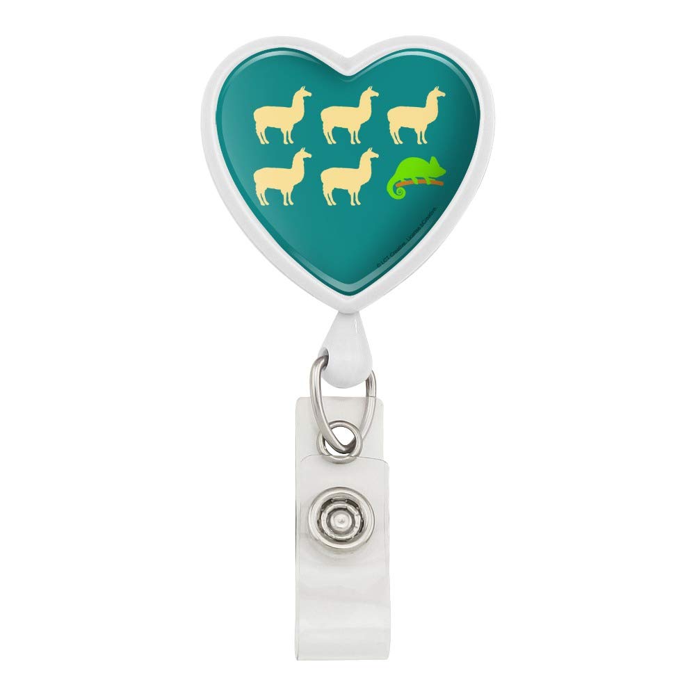 Funny Llama Chameleon Retractable ID Badge Holder - Colorful Lanyard with Heart Design for Work, School & Events - Perfect for Teachers, Nurses & Office Professionals