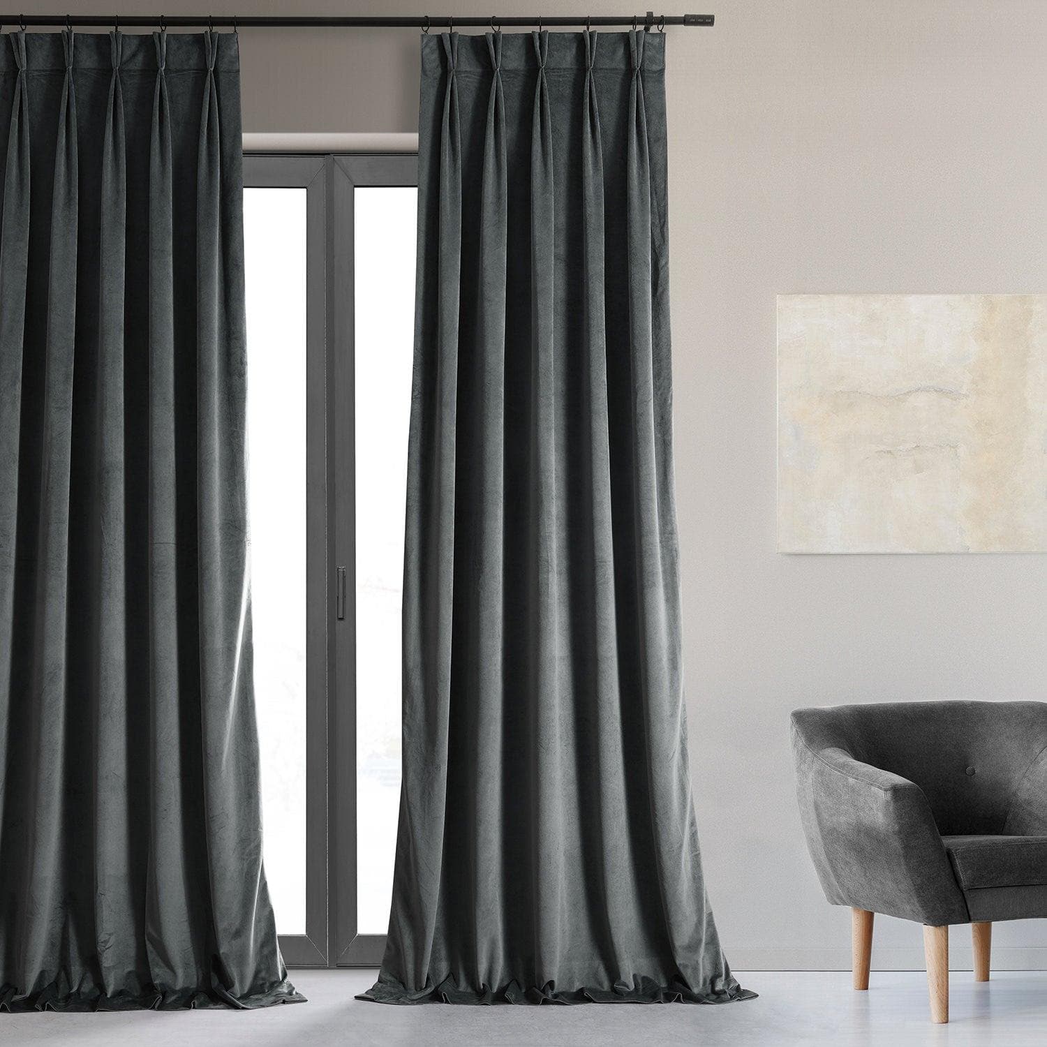 Natural Grey Signature Velvet Custom Curtains - Premium Blackout Drapes for Living Room & Bedroom Window Treatments