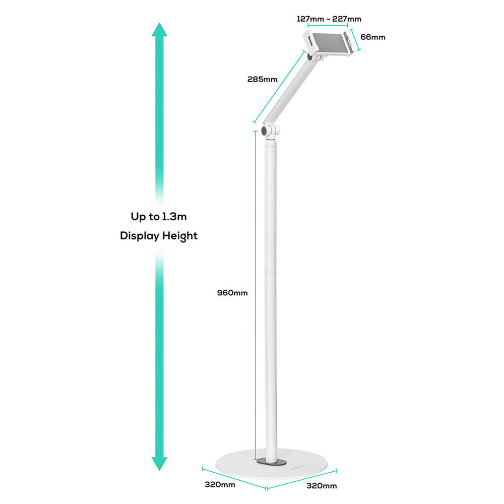 Activiva Universal iPad & Tablet Floor Stand Adjustable 1.3m (4.7-12.9 inch) - White - Perfect for Home, Office & Classroom Use