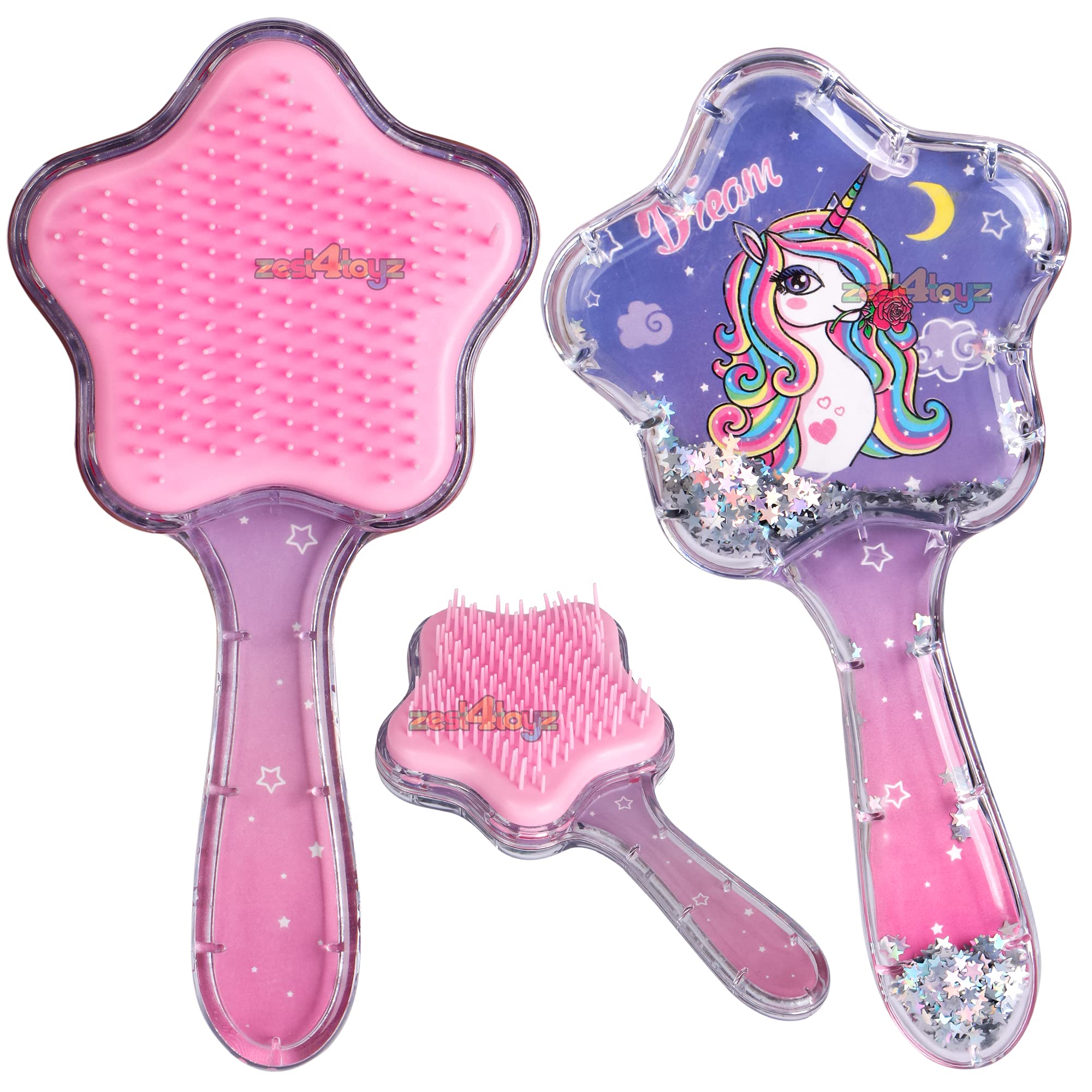 Zest 4 Toyz Kids Hair Brush - Stylish Detangling Comb for Girls & Boys, Gentle Knot Remover for Curly & Straight Hair - Multicolor (Pack of 1) - Perfect for Daily Hair Care, Travel & School