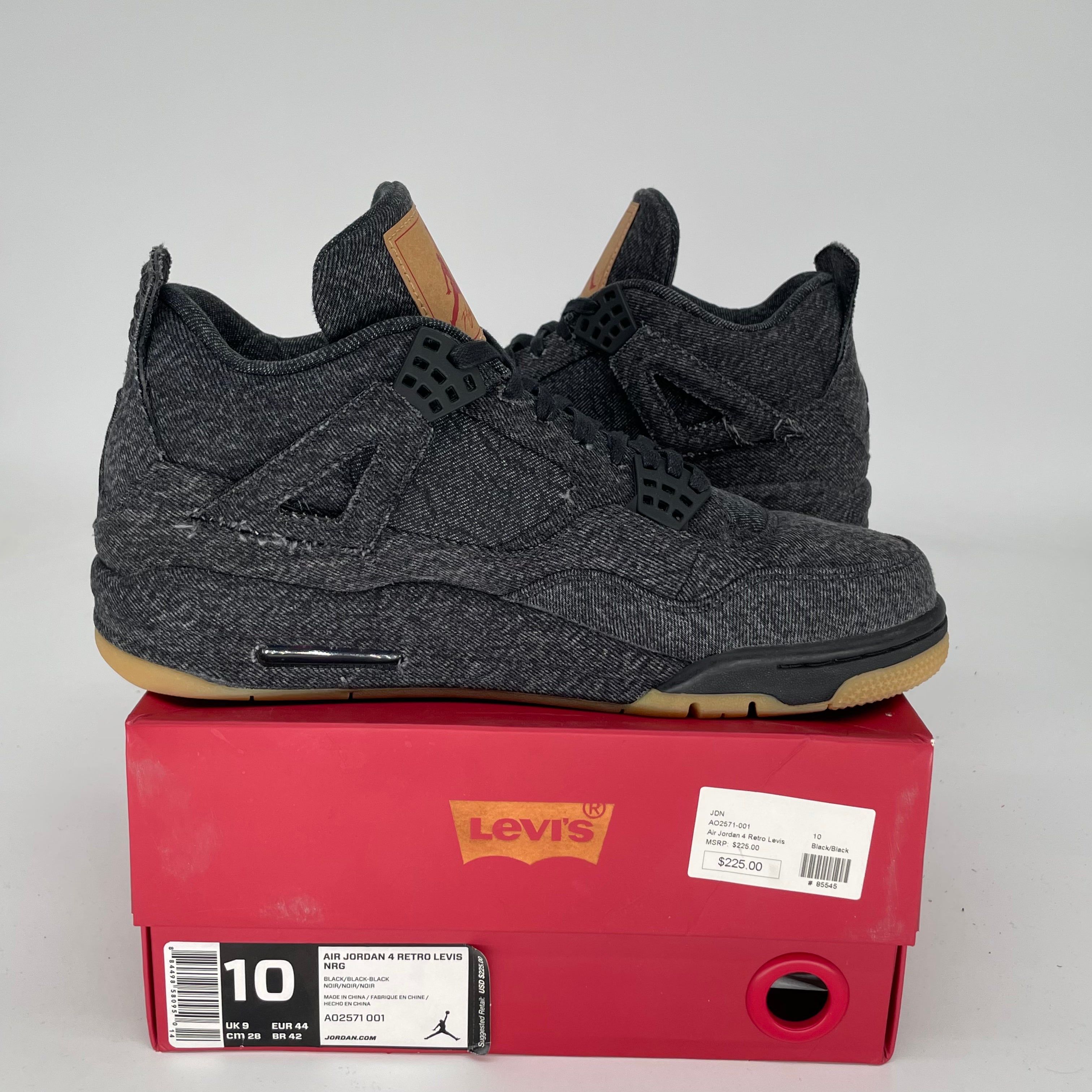 Original Air Jordan 4 Levi's Black Men's Shoes Size 10 - AO2571-001 | Retro Basketball Sneakers for Streetwear & Casual Outfits