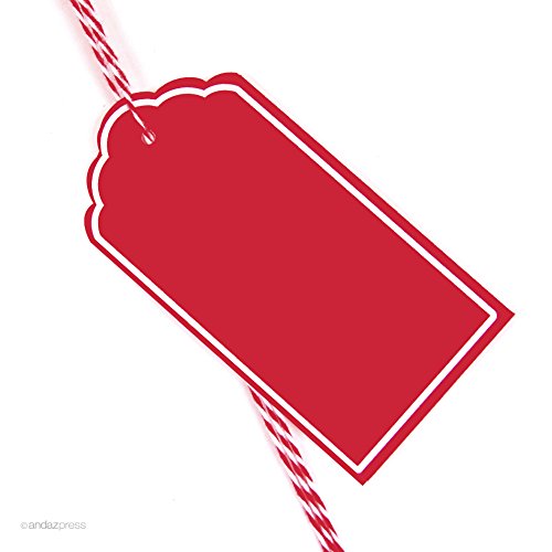 Andaz Press Scallop Gift Tags - 12 Pack Blank Red Solid Cardstock Tags for Birthday, Wedding, Christmas Gifts & Party Favors