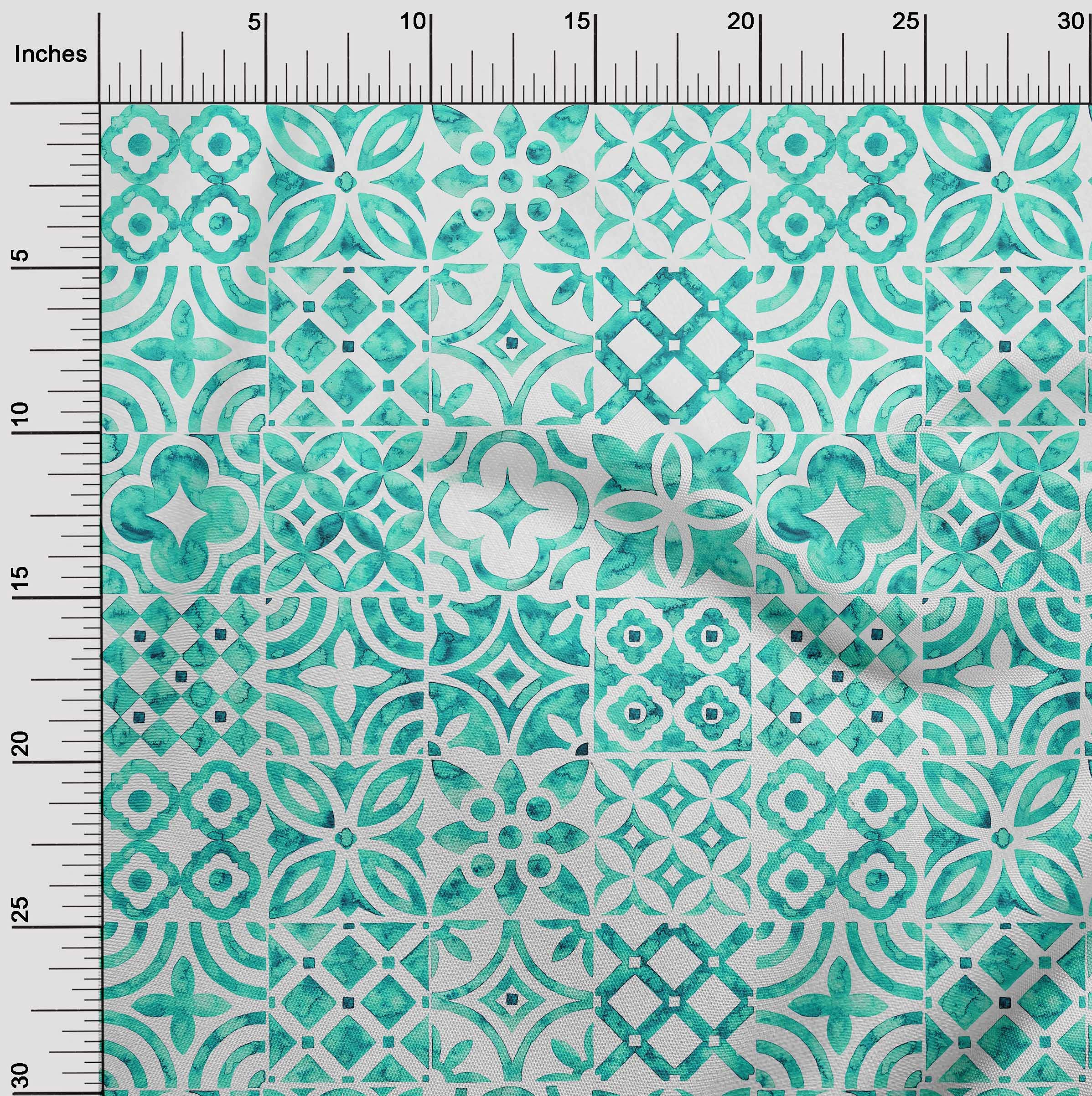 oneOone Polyester Spandex Turquoise Green Floral Print Fabric - 56 Inch Wide Sewing Material for DIY Clothing, Dresses & Home Decor | Premium Stretch Fabric by The Yard