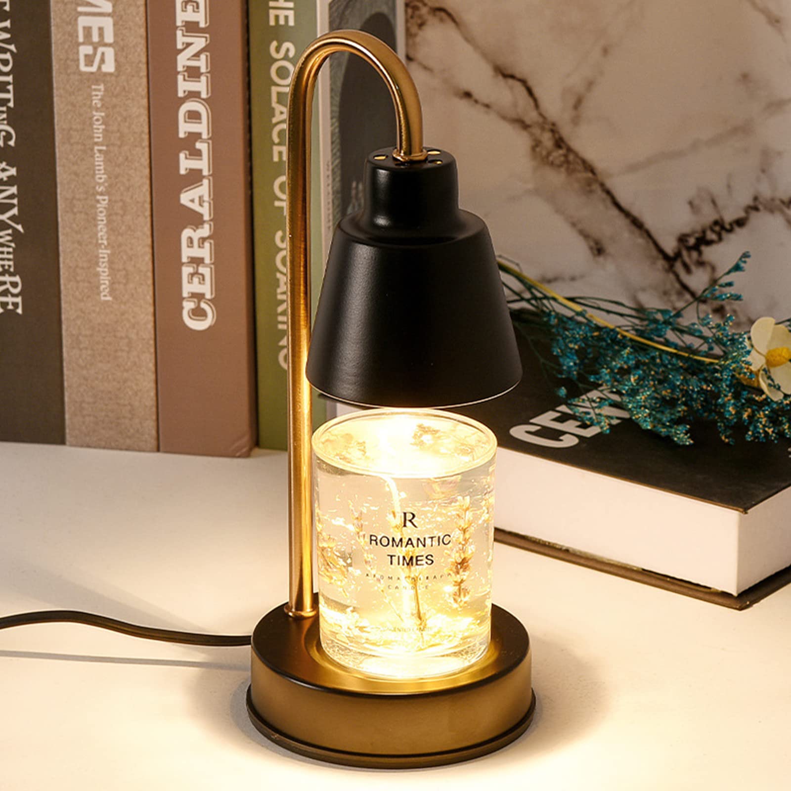 Electric Candle Warmer Lamp - Adjustable Brightness Aromatherapy Wax Melter for Top-Down Candle Melting, Night Light for Home, Bedroom & Office Decor (Black) - Perfect for Relaxation, Romantic Ambiance & Stress Relief