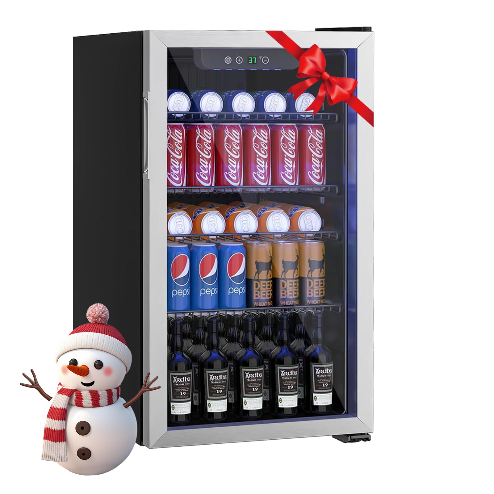 Compact 3.2 Cu Ft Freestanding Beverage Refrigerator - 126 Can Capacity Mini Fridge with Glass Door for Soda, Beer & Wine - Adjustable Shelves Under Counter Small Fridge - Perfect for Home Bars, Offices, and Dorm Rooms