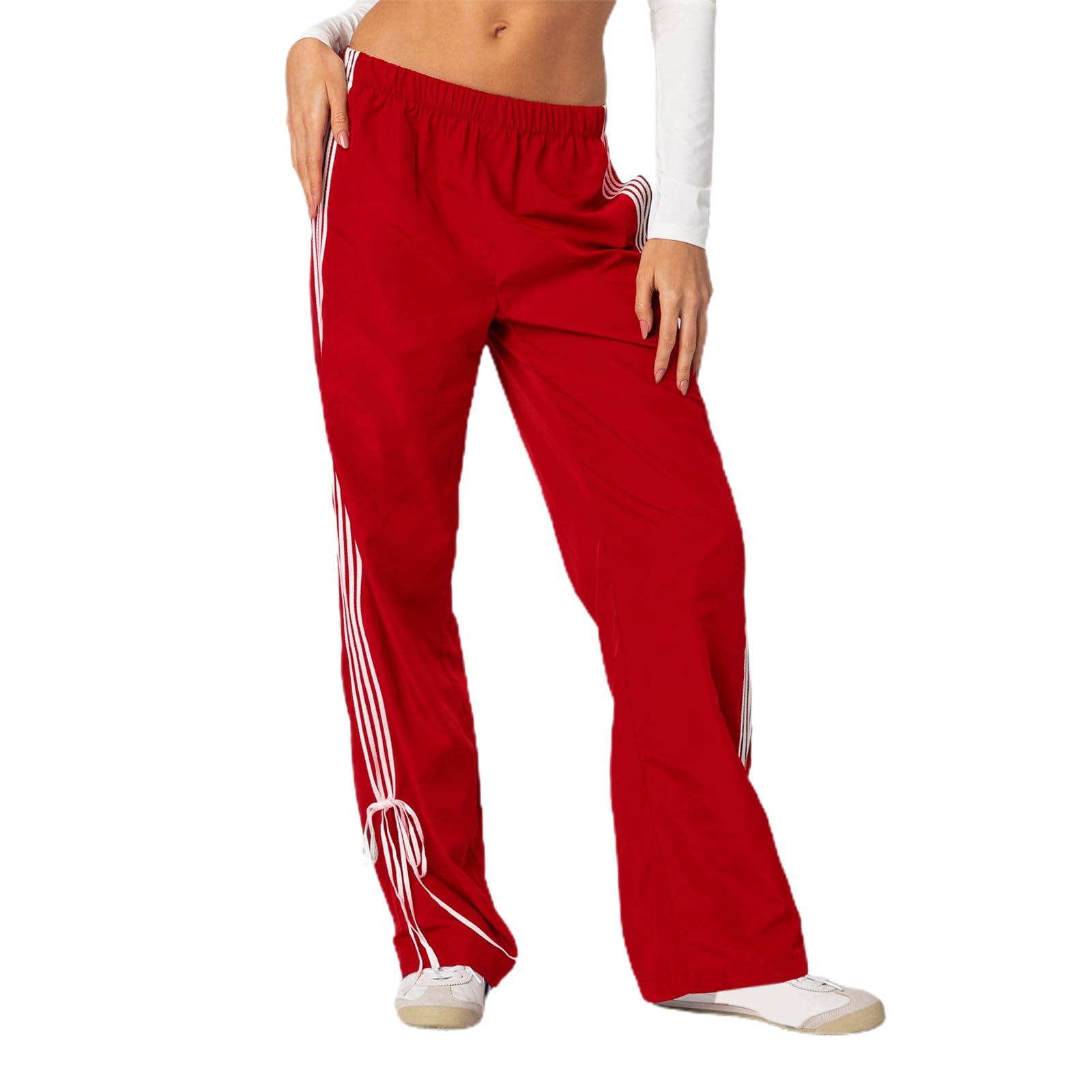 Y2K Women's Baggy Sweatpants with Side Stripes & Bow - Low Waist Straight Leg Cargo Pants | Streetwear Fashion for Casual Wear, Lounge & Hip Hop Style