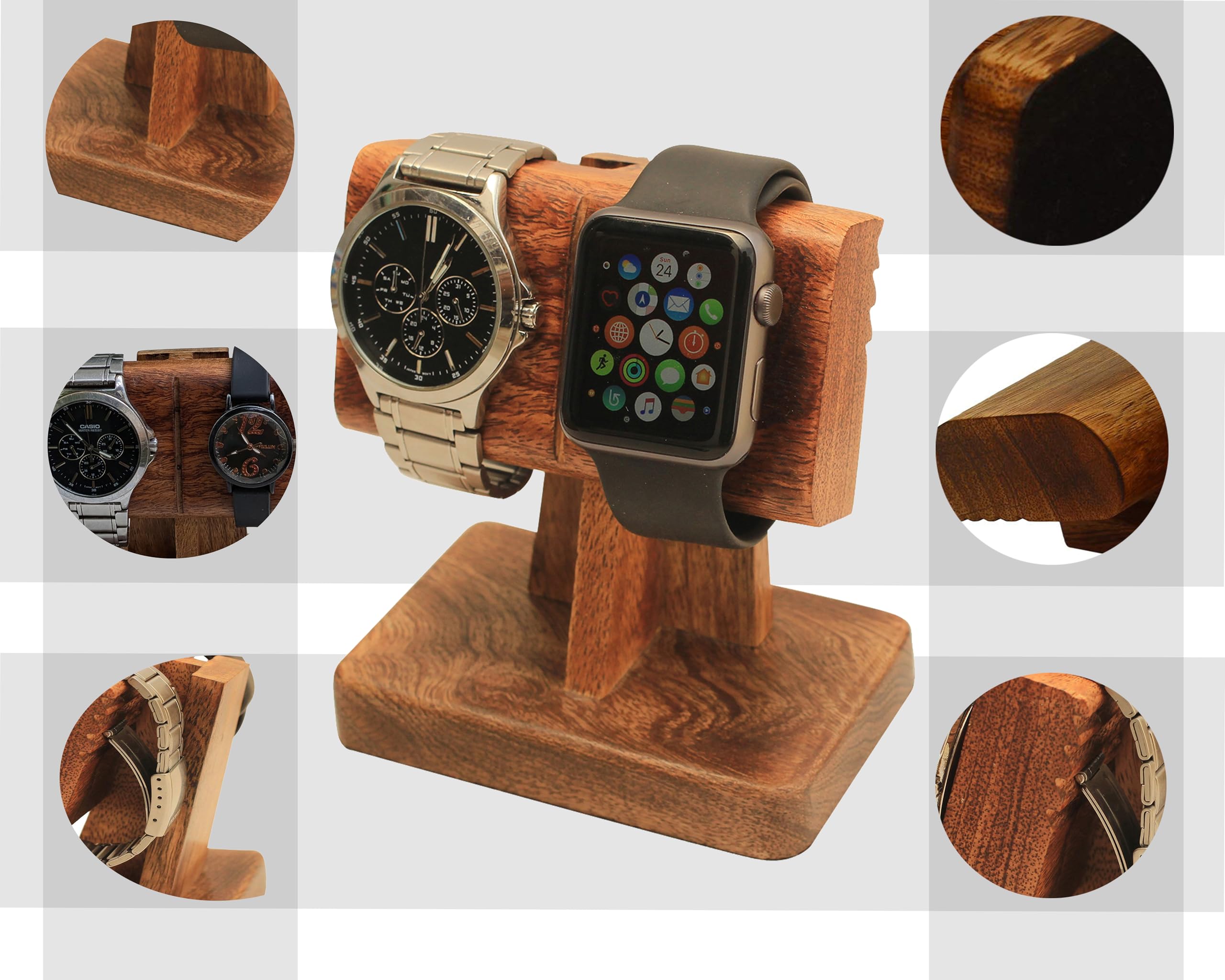 2 in 1 Watch Stand for Men & Women - Premium Watch Display Stand Organizer Fits All Watches - Perfect Gift for Mom, Dad, Grandparents - Elegant Watch Holder for Dresser, Nightstand or Office Desk