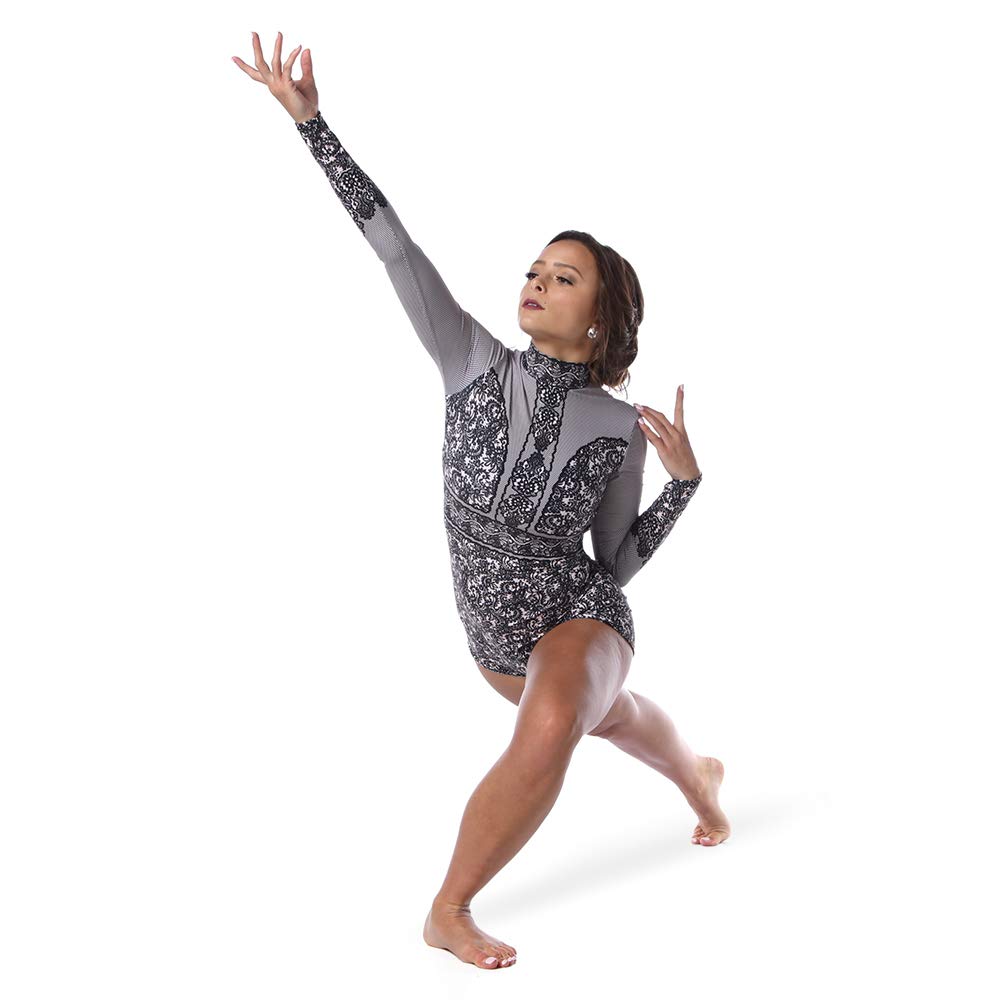 Women's Dark Romance Long Sleeve Dance Costume Biketard - Gothic Ballet Bodysuit for Contemporary Dance, Aerial Yoga & Performance