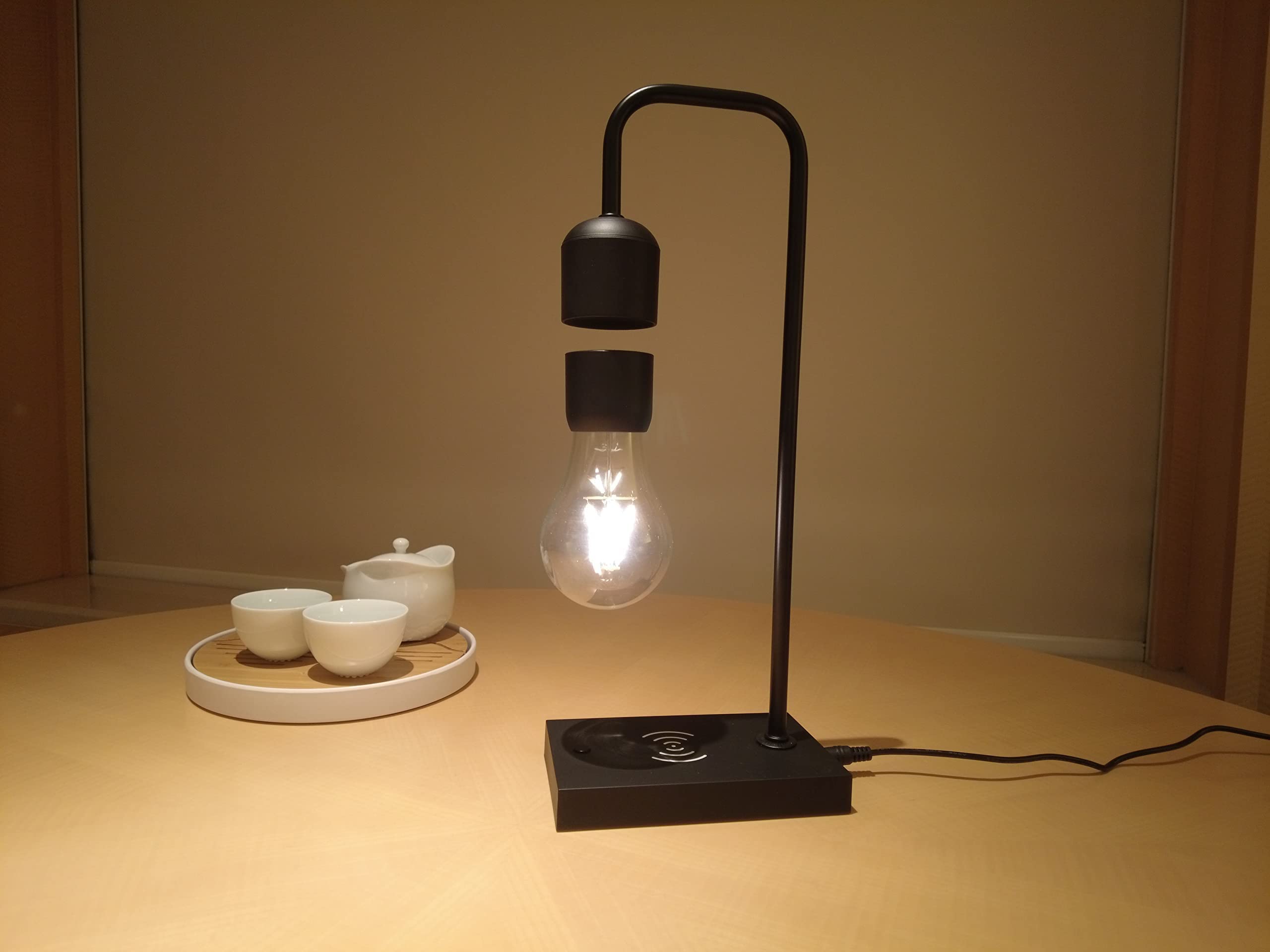 Magnetic Levitating Lamp with LED Light Bulb - Wireless Charger & Auto Control - Floating Desk Decor for Home Office, Bedroom, and Gift Ideas