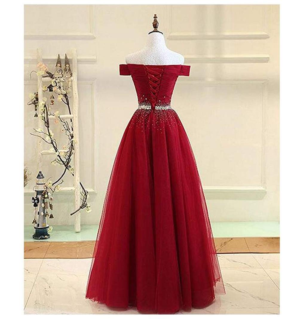 Emanni Women's Off Shoulder Long Prom Dress - A-Line Tulle Evening Gown for Homecoming, Wedding, Party & Formal Events | Elegant Ball Gown with Flowy Skirt