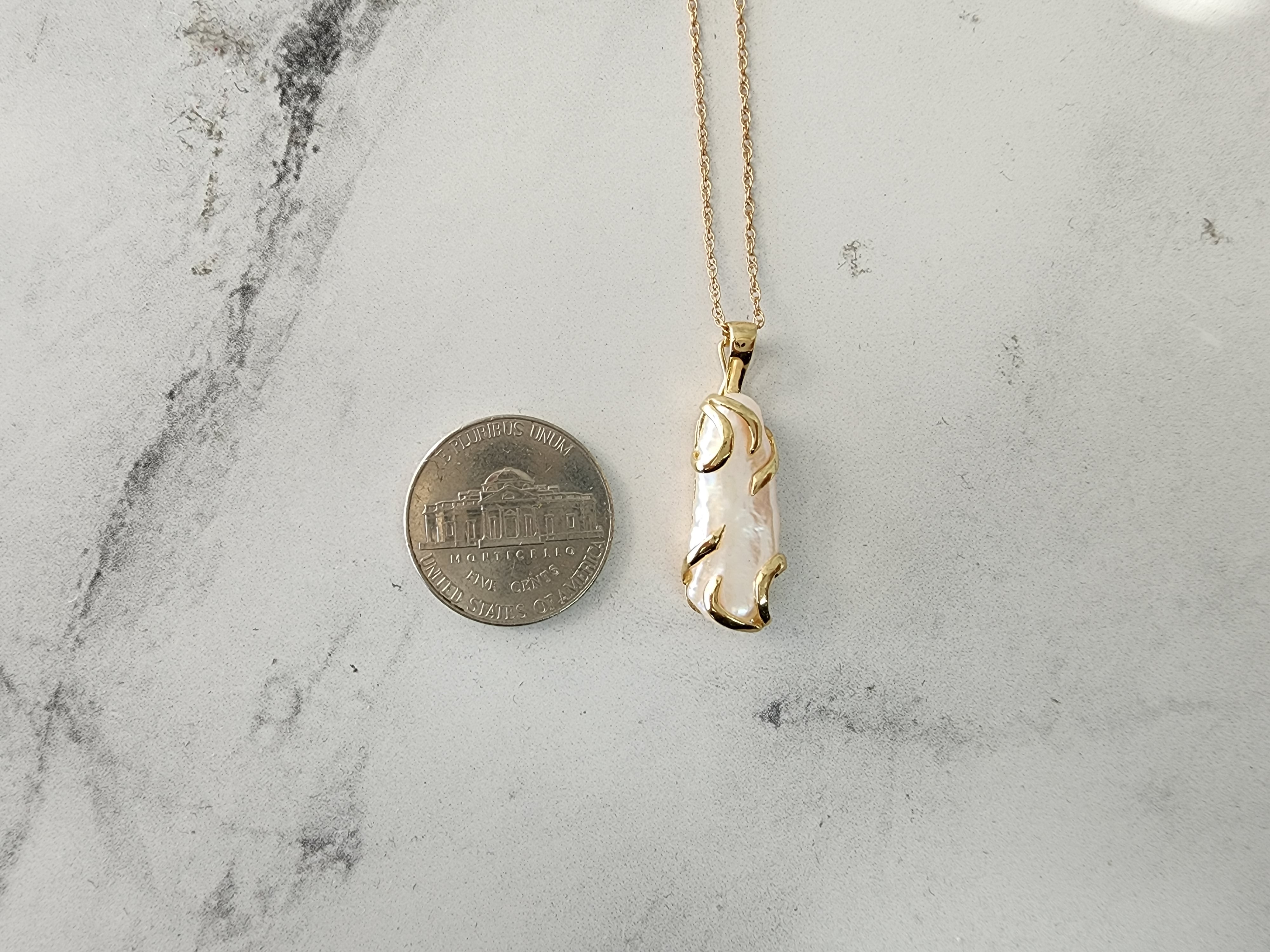 Elegant Rice Pearl Pendant Necklace with 14K Gold Accents - Perfect for Weddings, Anniversaries & Special Occasions