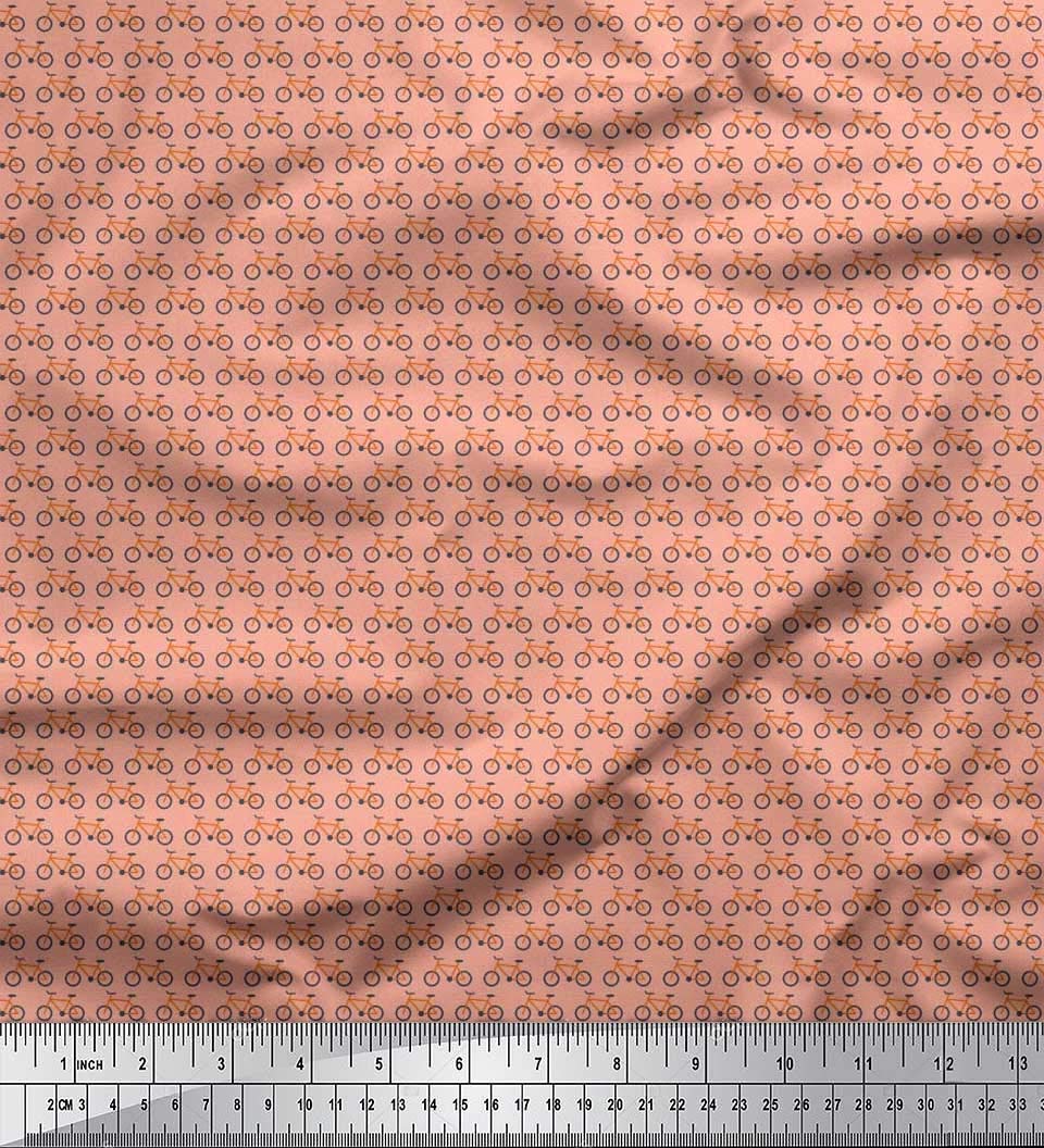 Soimoi 42 Inch Wide Satin Silk Fabric - Bicycle Print Shirting Material by the Yard for DIY Dresses, Scarves & Home Decor Projects