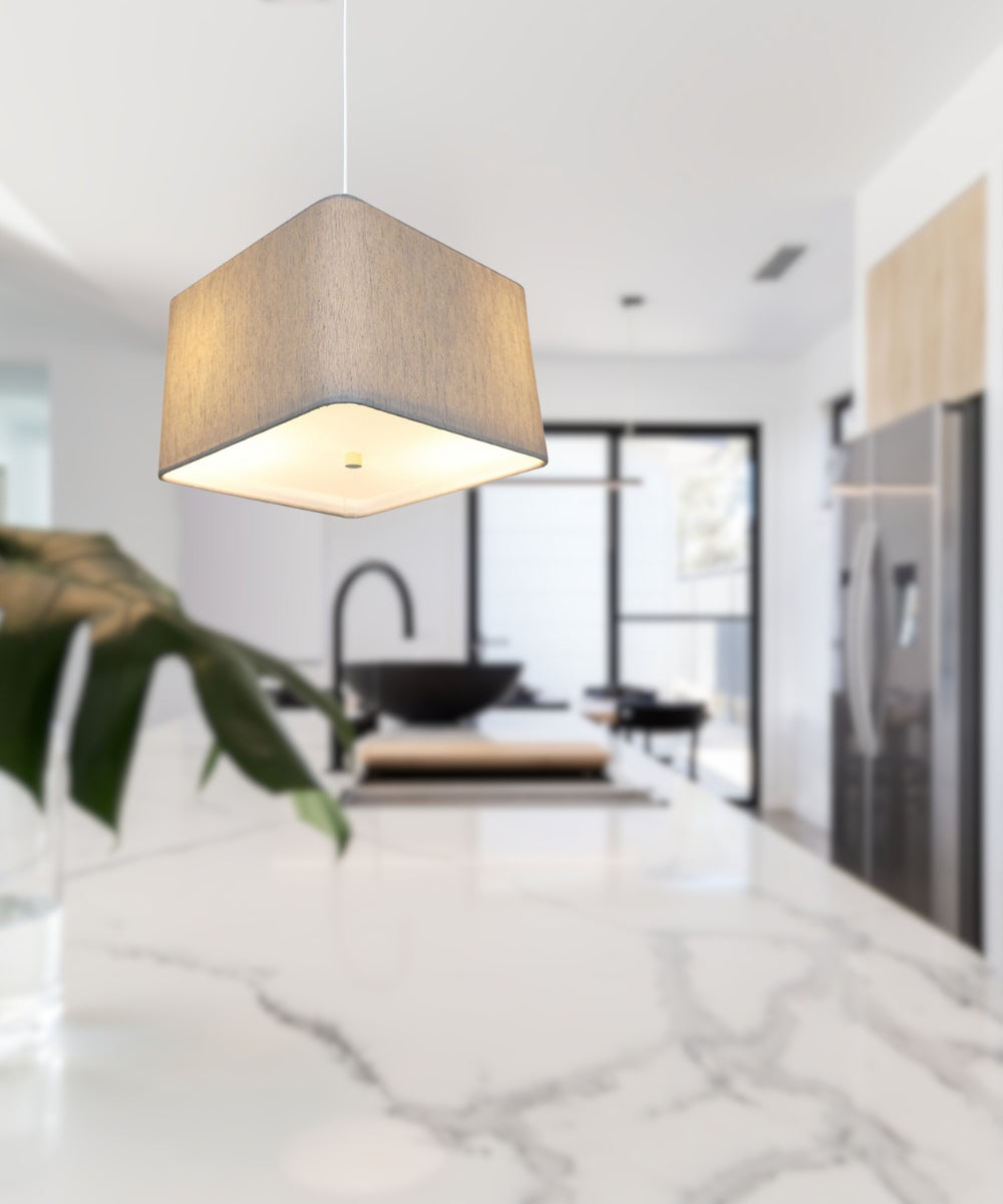 12W 2-Light Modern Pendant Lighting with Round Corner Square Oatmeal Drum Shade & Diffuser - White Cord - Perfect for Kitchen Island, Dining Room, and Bedroom Lighting