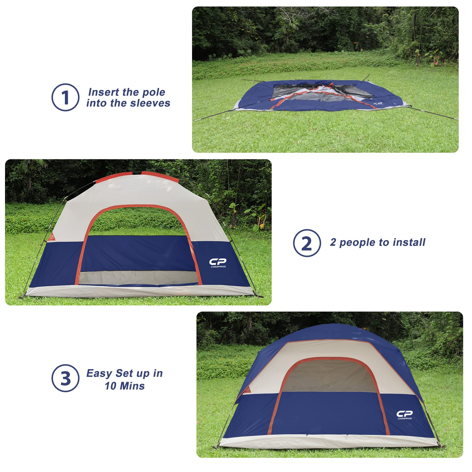 CP Tent 3/4/6/8 Person Waterproof Windproof Family Camping Tent with Rainfly - Large Mesh Windows & Wide Door - Easy Setup Portable Dome Tent with Carry Bag - Perfect for Backpacking, Hiking & Outdoor Adventures