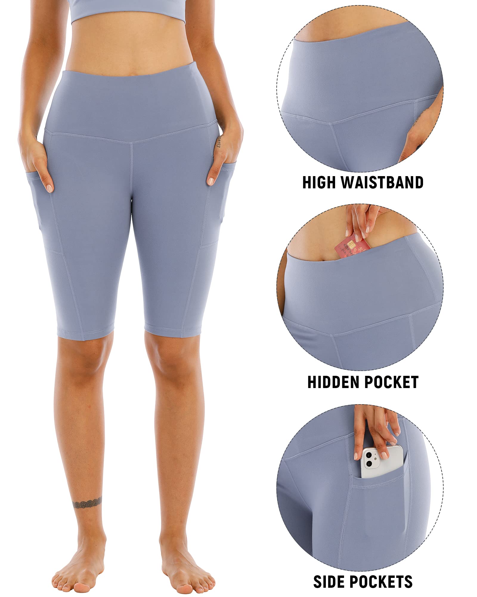 WHOUARE Women's High Waisted Yoga Shorts with Pockets - 4 Pack Workout Gym Shorts for Running, Biking & Fitness | Tummy Control Athletic Shorts for Yoga, Cycling & Active Lifestyle