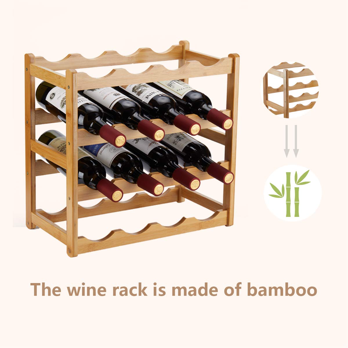 Sturdy 4-Tier Bamboo Wine Rack - Holds 16 Bottles, Durable Countertop Wine Storage Cabinet for Kitchen, Pantry & Dining Room - Perfect for Home Bar, Wine Cellar & Entertaining Guests