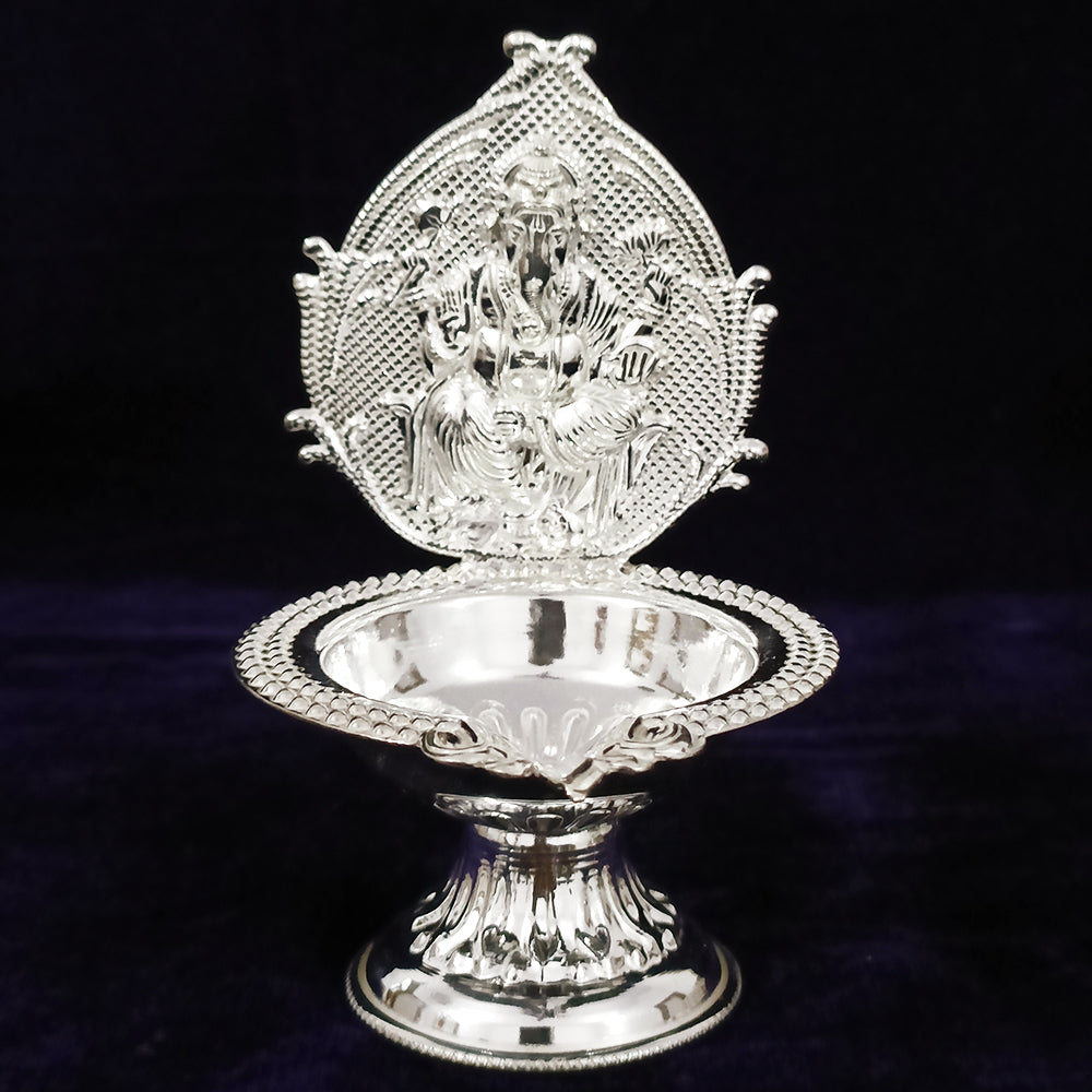 925 Sterling Silver Ganesha Diya for Pooja - Hindu Prayer Lamp for Diwali, Ganesh Chaturthi & Home Decor (Design 3) - Perfect for Festivals, Temple Offerings & Spiritual Ceremonies